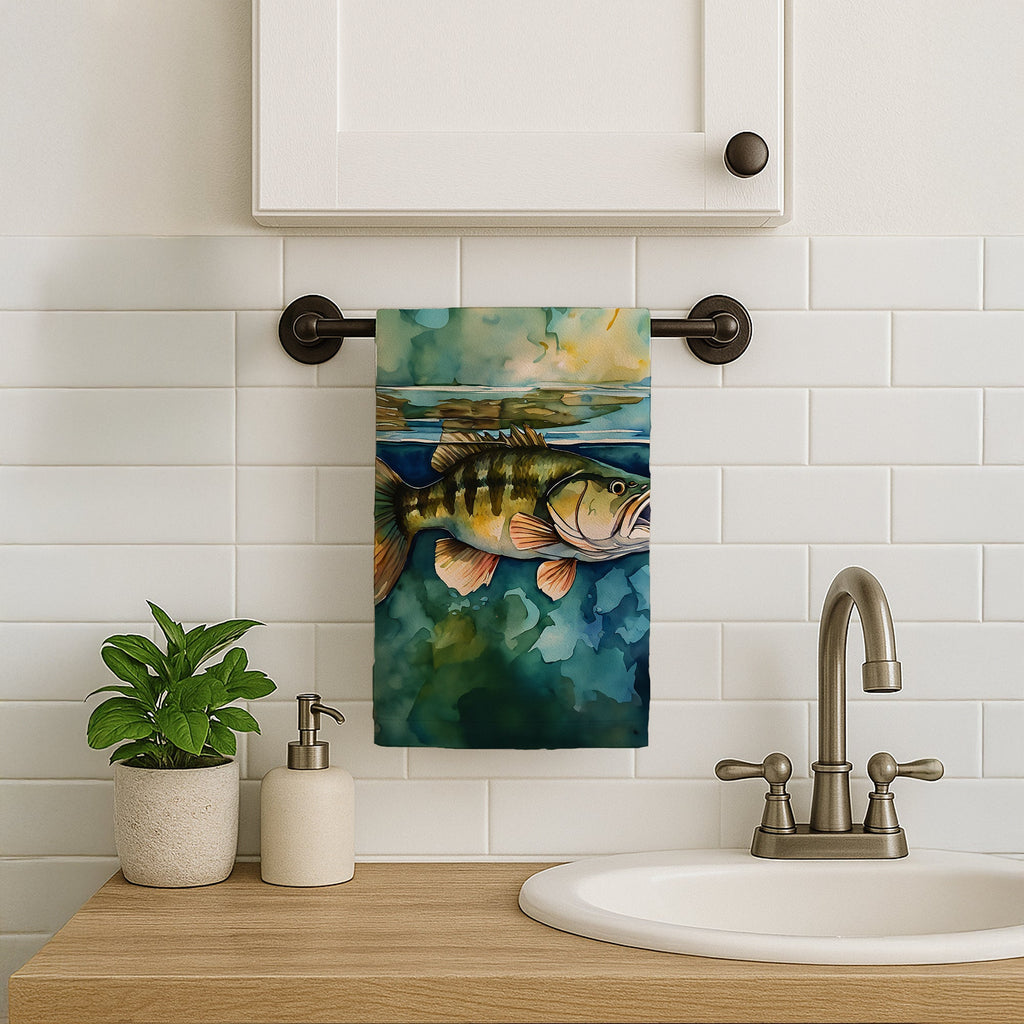 Smallmouth Bass Kitchen Towel Velour Plush Front and Cotton Loop Back Machine Washable