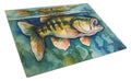 Smallmouth Bass Cutting Board Tempered Glass Kitchen Cutting Surface, Heat Resistant Chopping, Non-Slip Feet, Food Prep & Serving