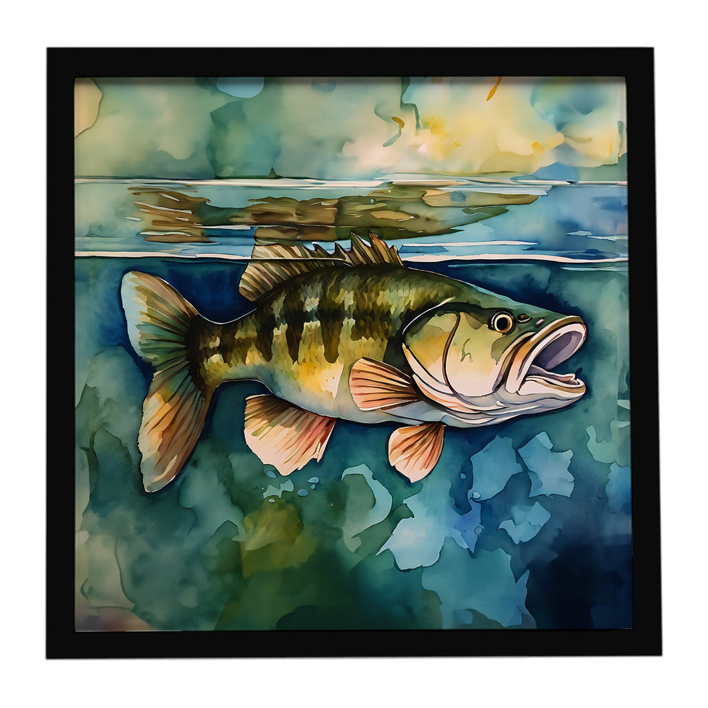 Smallmouth Bass Framed Metal Print Bathroom, Kitchen, Office, Home Decor Wall Art Ready to Hang, Square, 8X8