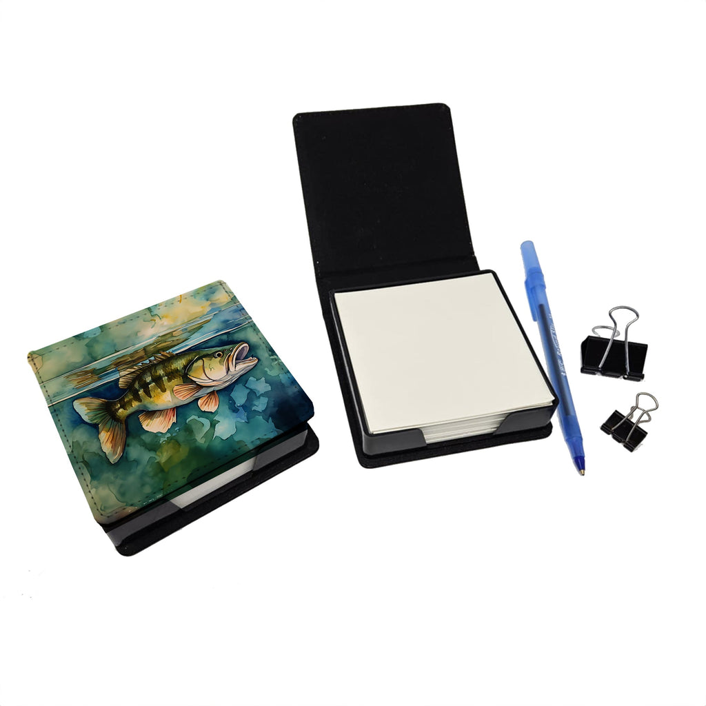 Smallmouth Bass PU Leather Note Paper Holder with Artist-Designed Cover, Desk Accessory, Office Gift