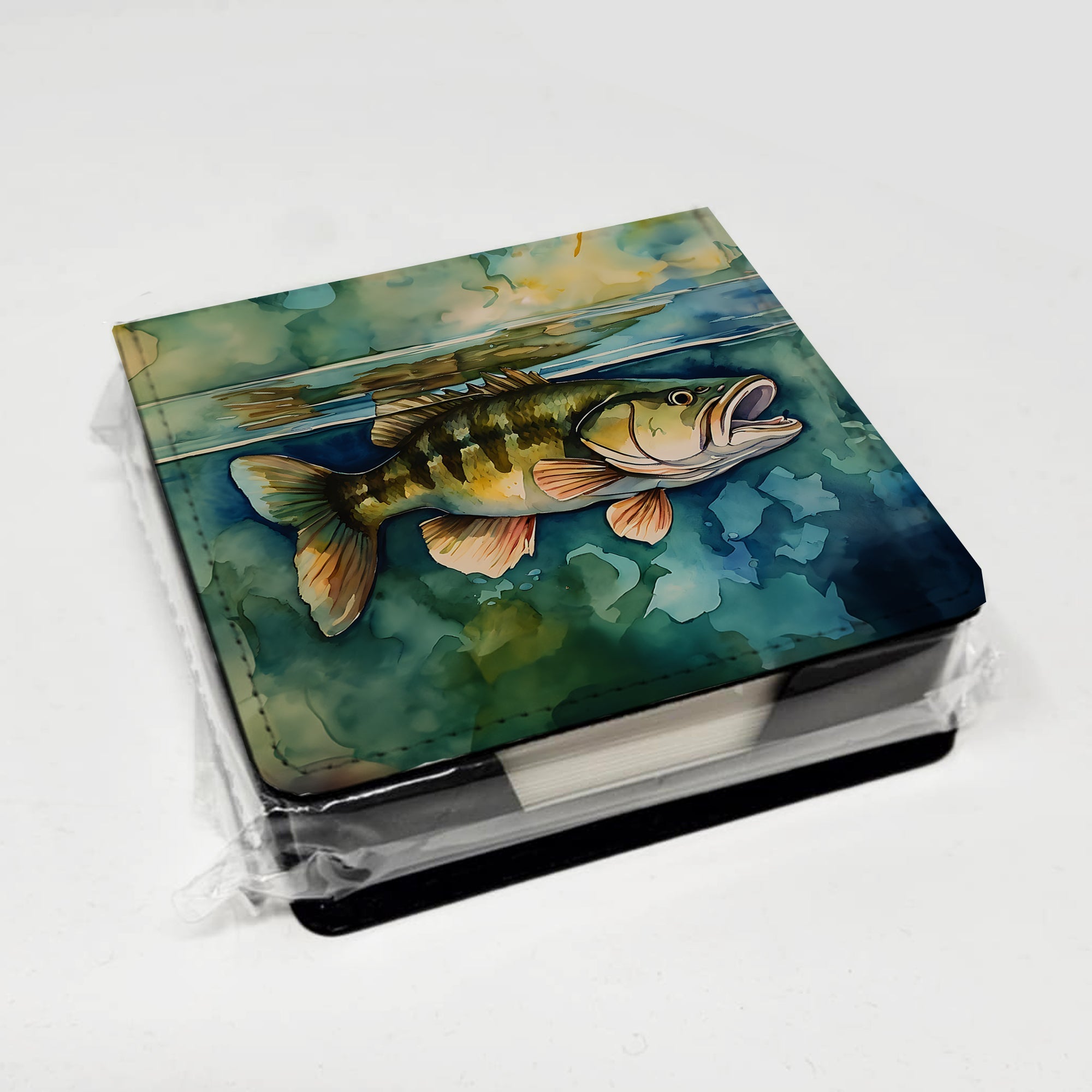 Smallmouth Bass PU Leather Note Paper Holder with Artist-Designed Cover, Desk Accessory, Office Gift