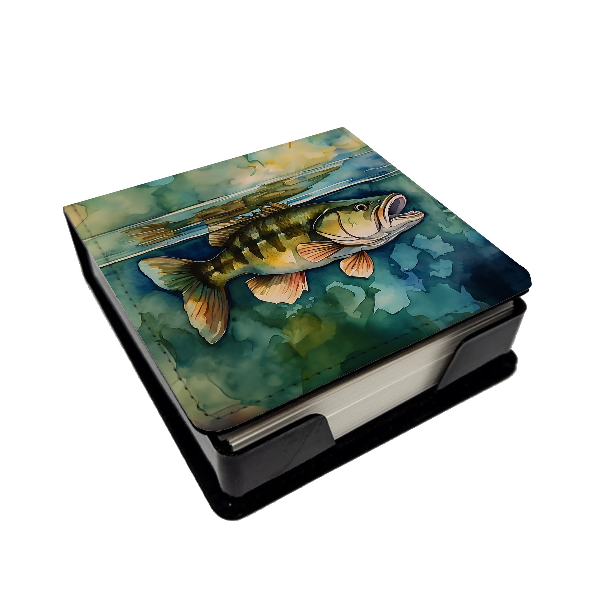 Smallmouth Bass PU Leather Note Paper Holder with Artist-Designed Cover, Desk Accessory, Office Gift