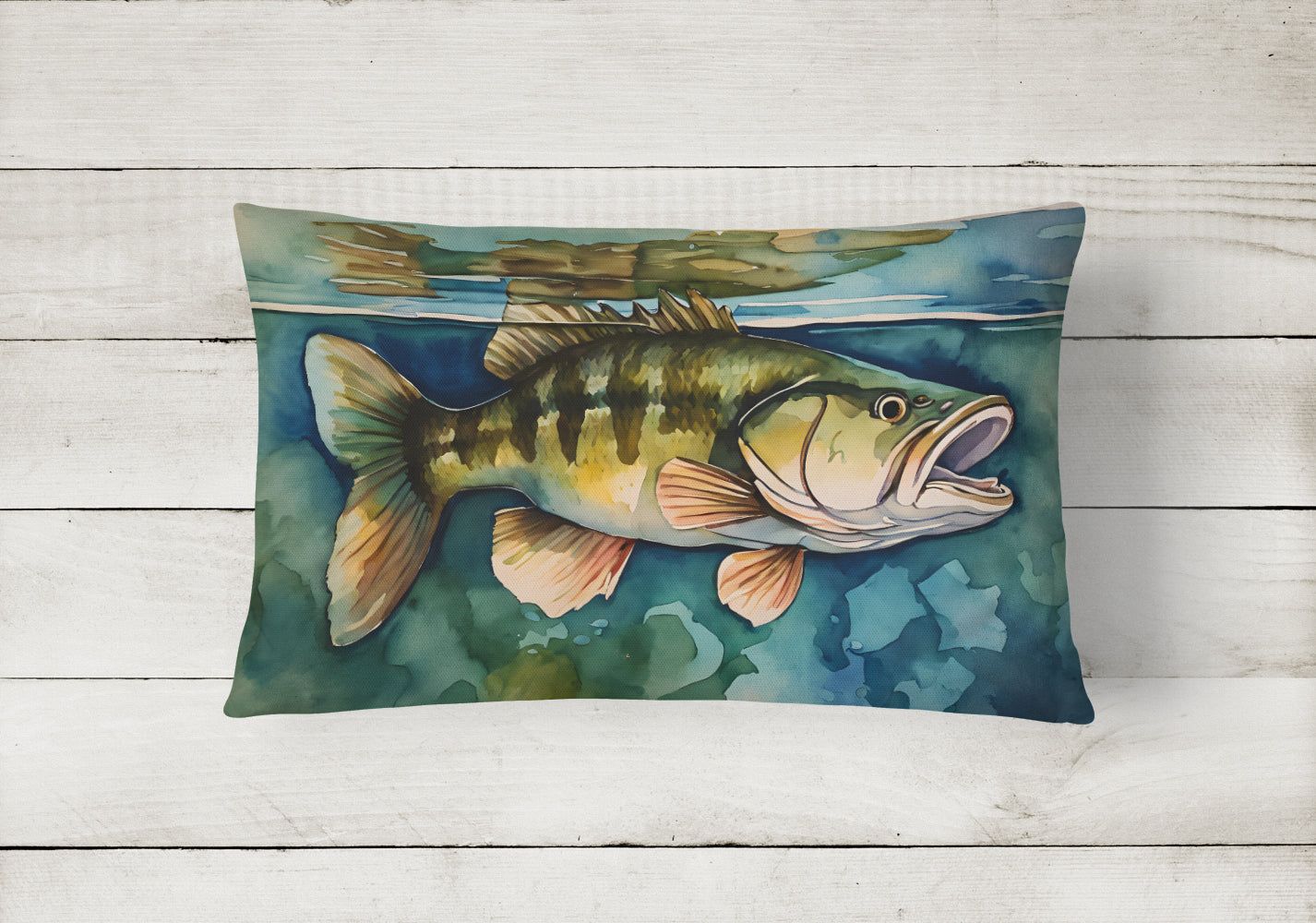 Smallmouth Bass Decorative Throw Pillow 12x16 Indoor Outdoor Accent Cushion, Fabric Cover with Insert for Sofa, Bed, Porch & Living Room