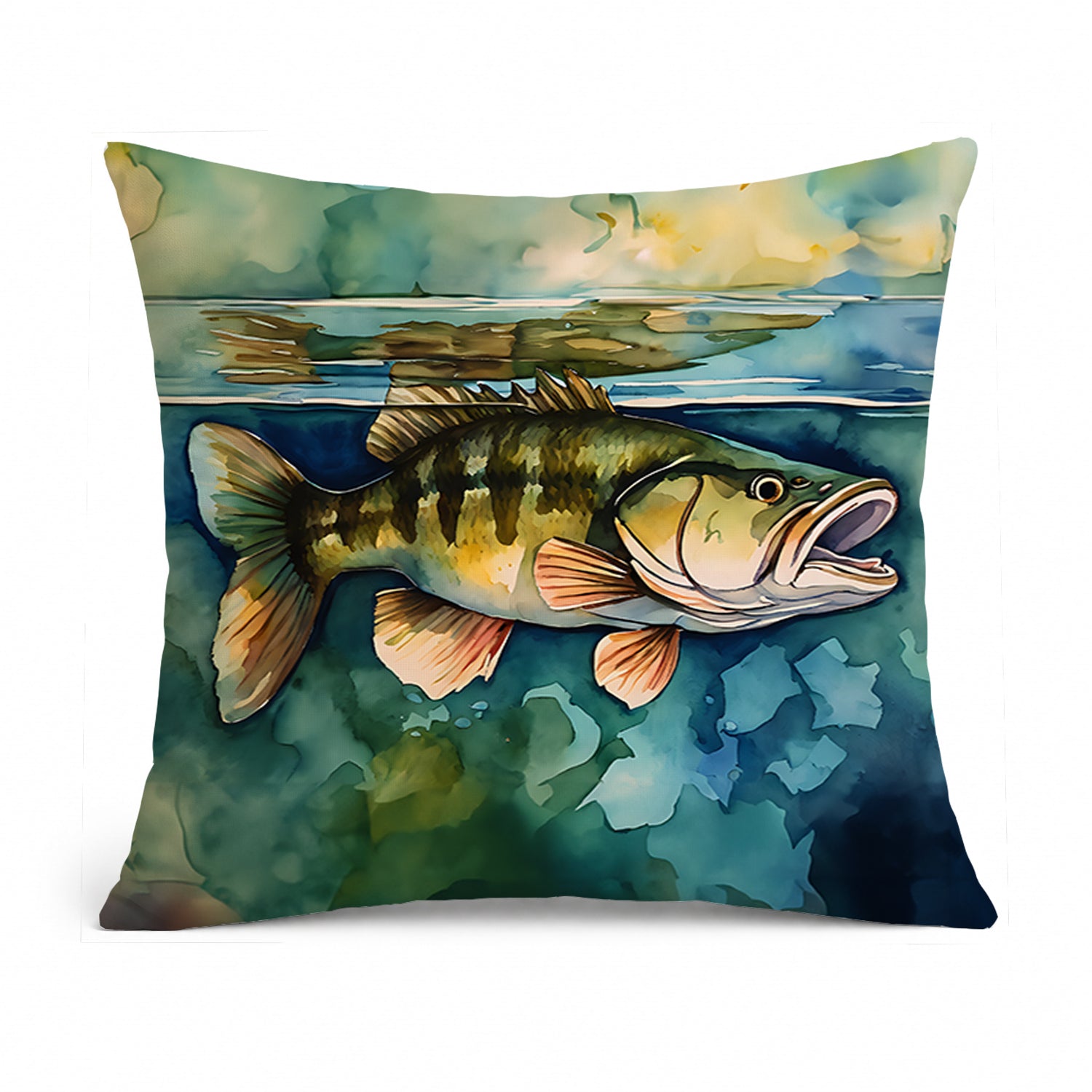 Smallmouth Bass Decorative Throw Pillow 14x14 Indoor Outdoor Accent Cushion, Fabric Cover with Insert for Sofa, Bed, Porch & Living Room