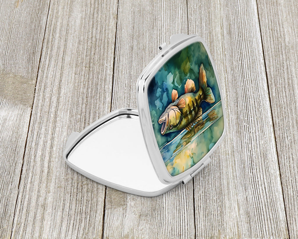 Smallmouth Bass Compact Mirror Decorative Travel Makeup Mirror for Women Girls Gifts Pocket Makeup Mirror Folding Handheld