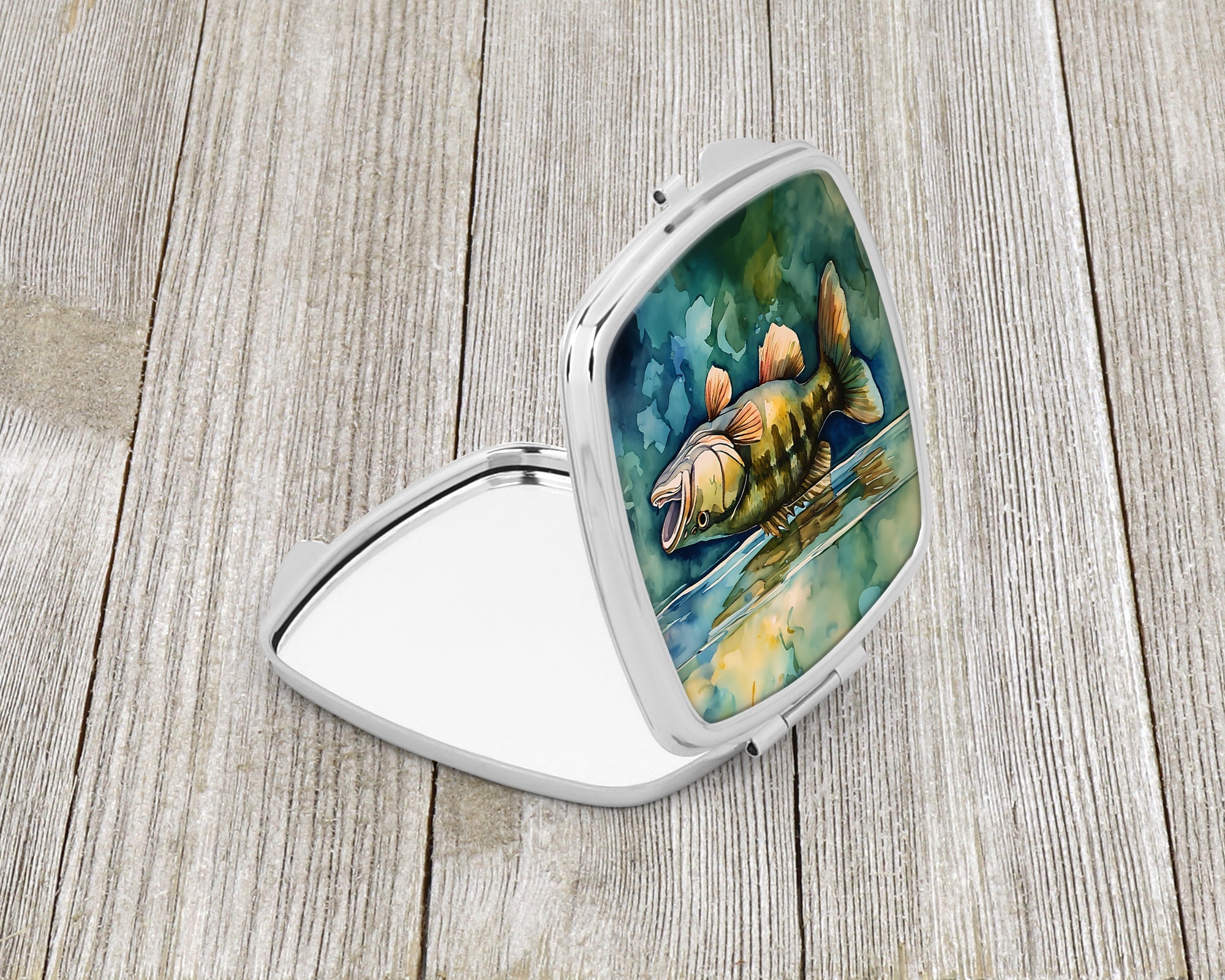 Smallmouth Bass Compact Mirror Decorative Travel Makeup Mirror for Women Girls Gifts Pocket Makeup Mirror Folding Handheld