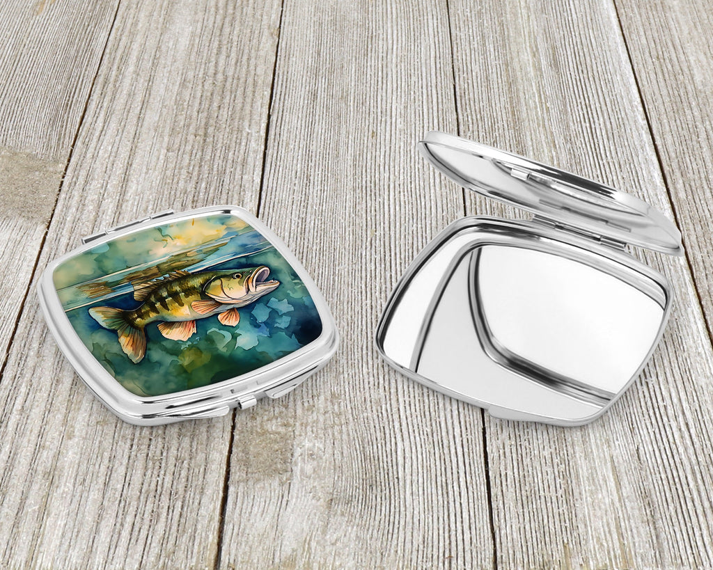 Smallmouth Bass Compact Mirror Decorative Travel Makeup Mirror for Women Girls Gifts Pocket Makeup Mirror Folding Handheld