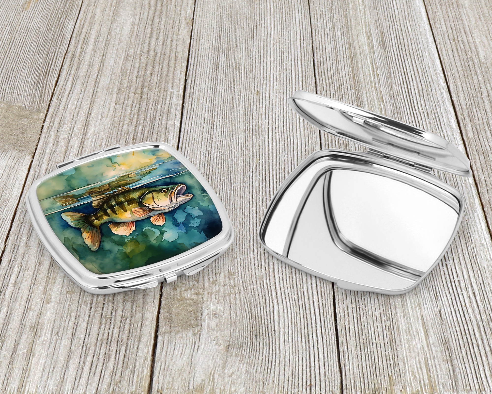 Smallmouth Bass Compact Mirror Decorative Travel Makeup Mirror for Women Girls Gifts Pocket Makeup Mirror Folding Handheld