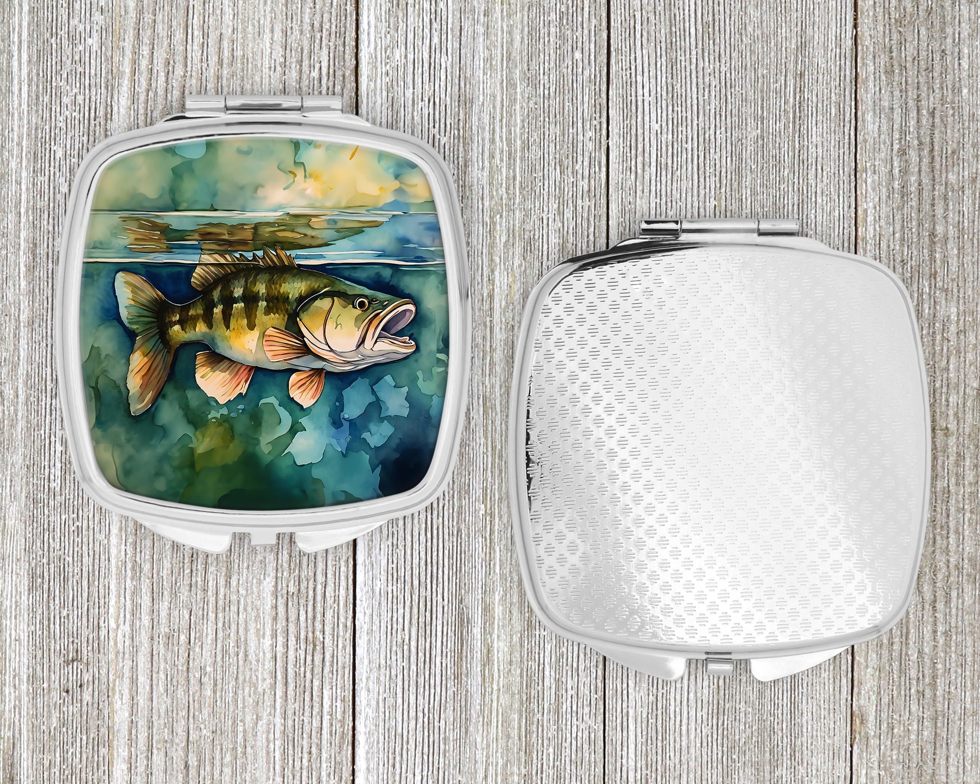 Smallmouth Bass Compact Mirror Decorative Travel Makeup Mirror for Women Girls Gifts Pocket Makeup Mirror Folding Handheld