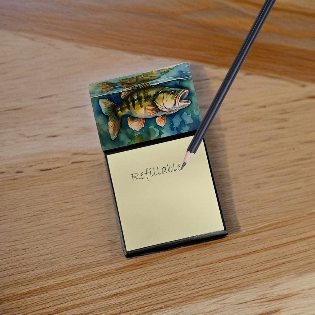 Smallmouth Bass Watercolor Sticky Note Holder Refillable Dispenser Desk Accessory 3x3 Pad Gift