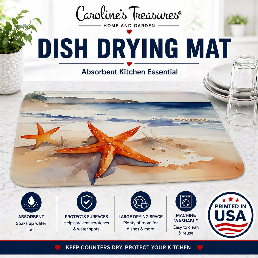 Starfish Dish Drying Mat Absorbent Dish Drying Mat Pad for Kitchen Counter Dish Drainer Mat for Countertop, 14 x 21", Multicolor