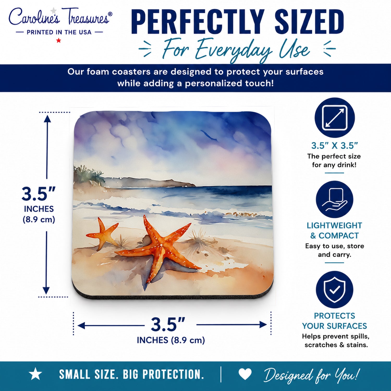 Starfish Foam Coasters Set of 4 Cup Coasters for Indoor Outdoor, Tabletop Protection, Anti Slip, Mouse pad Material