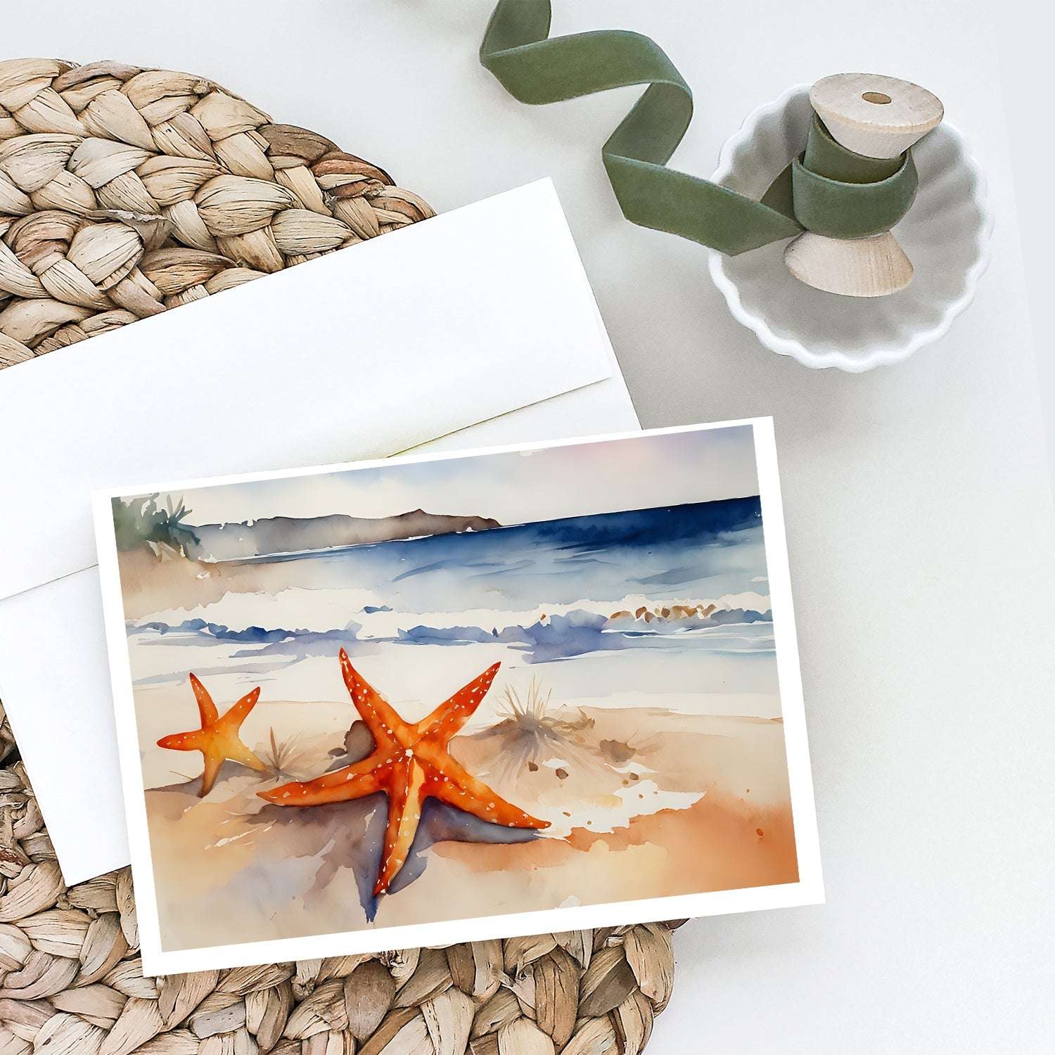 Starfish Greeting Cards Pack of 8 Blank Cards with Envelopes Whimsical A7 Size 5x7