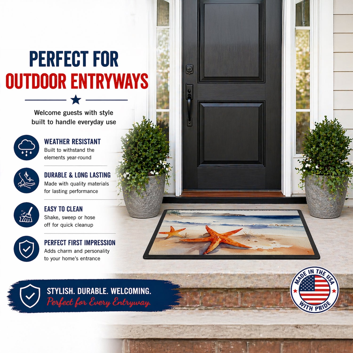 Starfish Doormat Indoor Outdoor 24H X 36W Front Door Mat Rugs for Entryway, Non Slip Washable Low Pile,