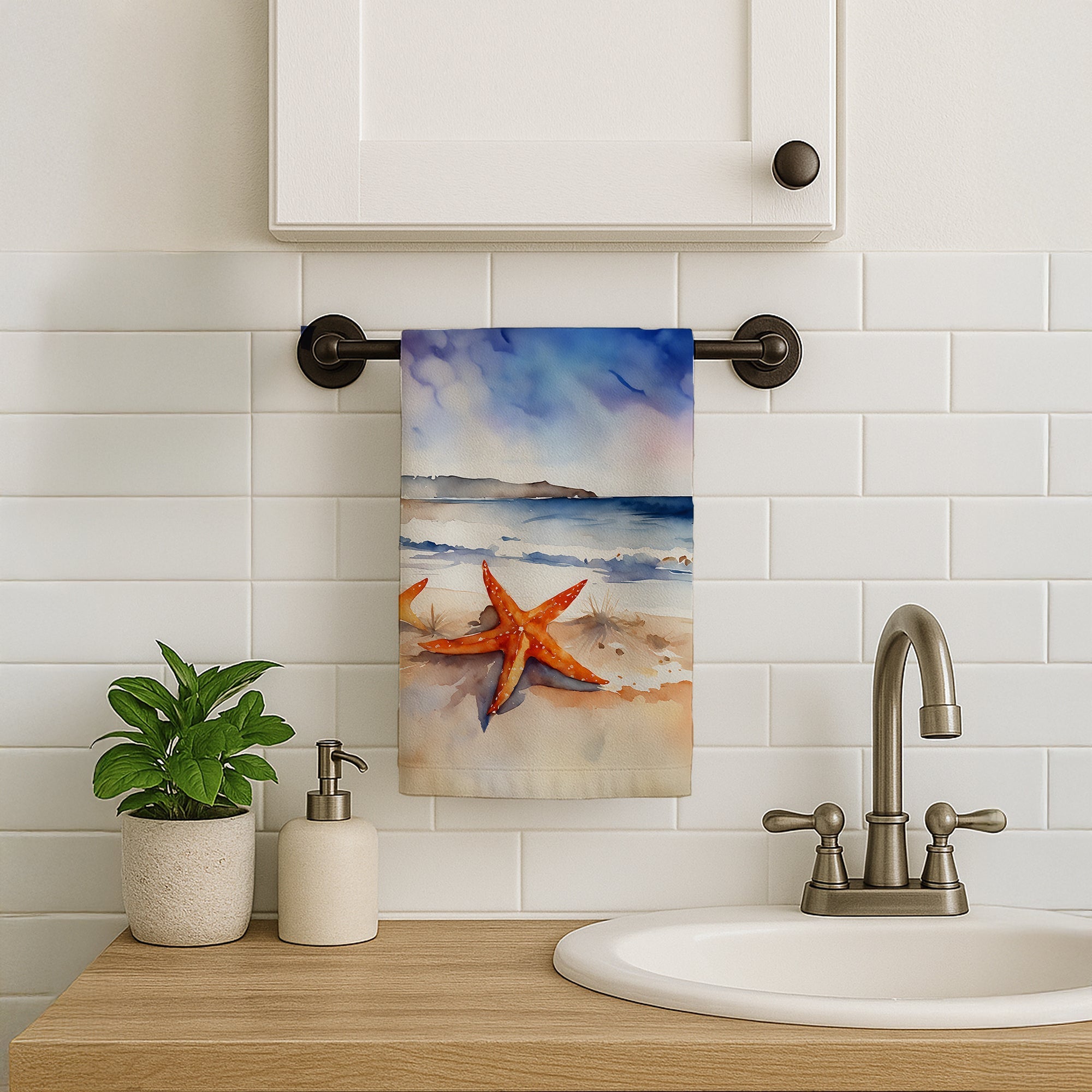 Starfish Kitchen Towel Velour Plush Front and Cotton Loop Back Machine Washable