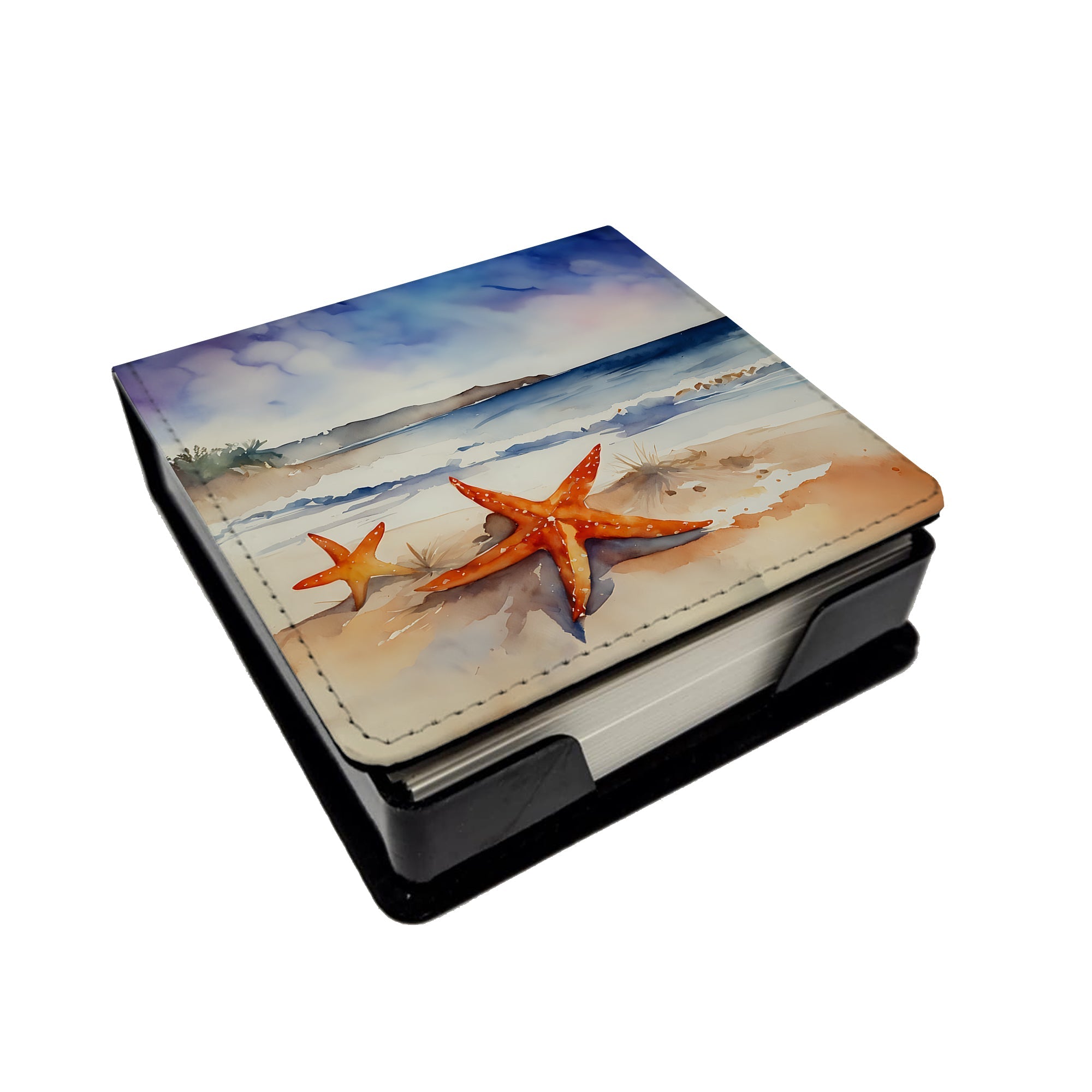 Starfish PU Leather Note Paper Holder with Artist-Designed Cover, Desk Accessory, Office Gift