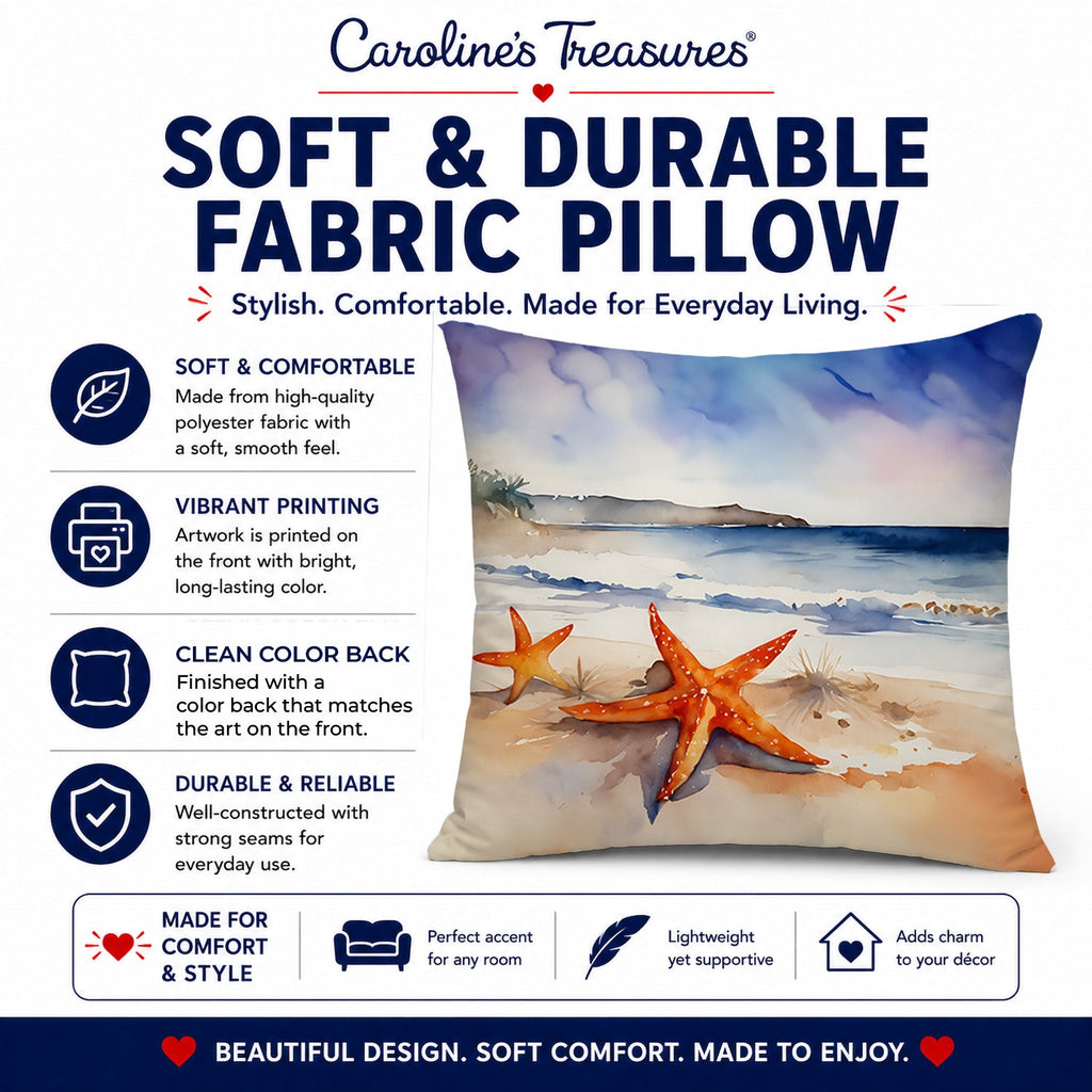Starfish Decorative Throw Pillow 14x14 Indoor Outdoor Accent Cushion, Fabric Cover with Insert for Sofa, Bed, Porch & Living Room