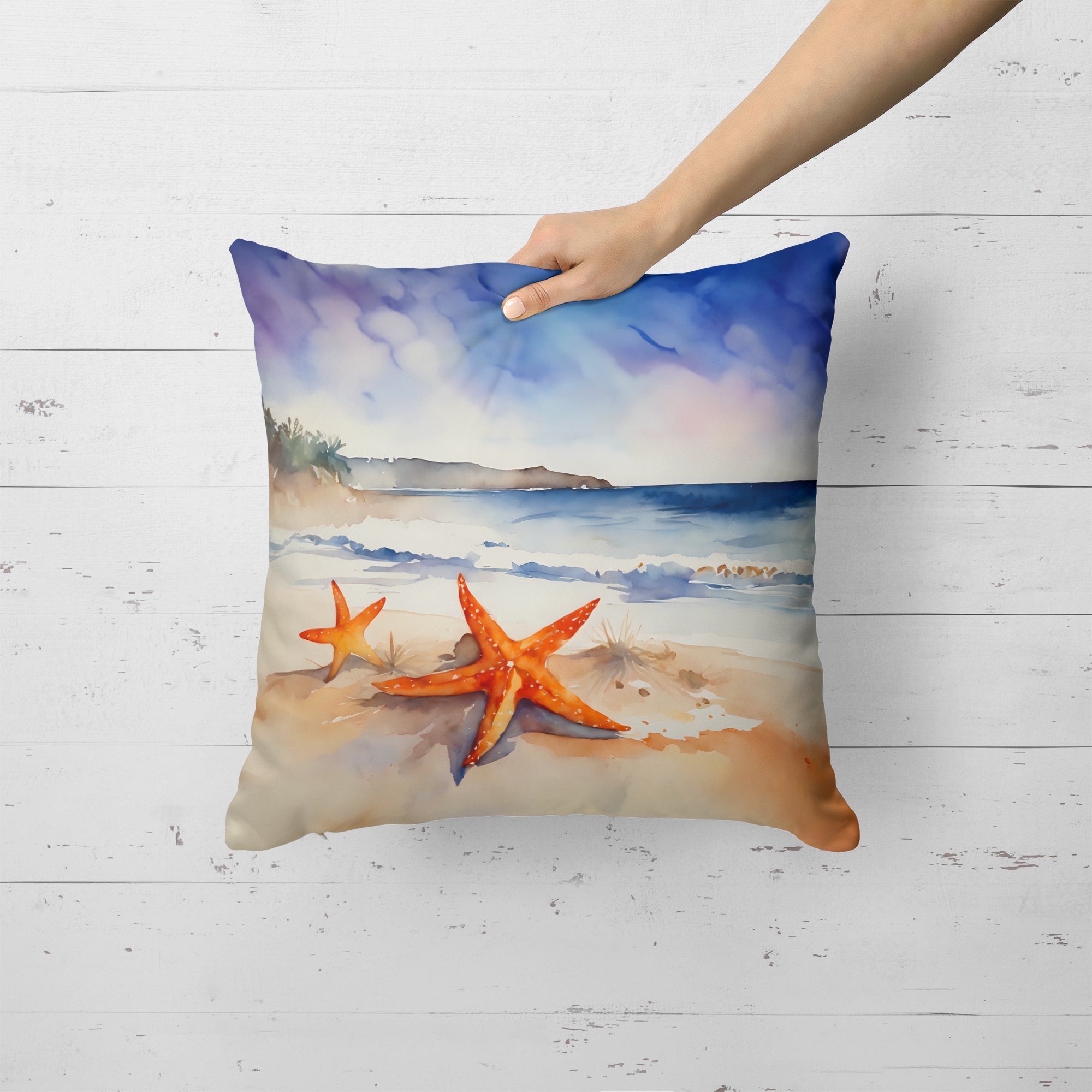 Starfish Decorative Throw Pillow 18x18 Indoor Outdoor Accent Cushion, Fabric Cover with Insert for Sofa, Bed, Porch & Living Room