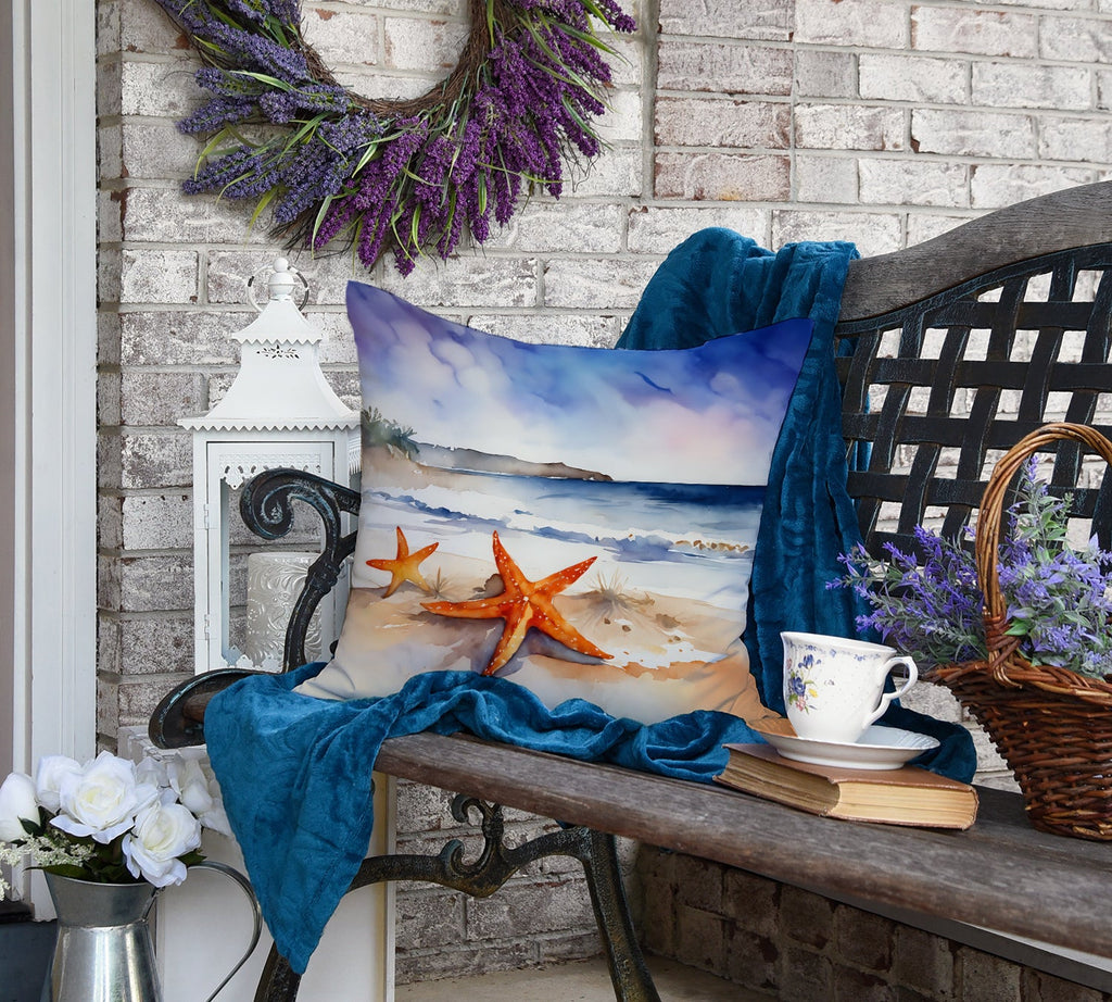 Starfish Decorative Throw Pillow 18x18 Indoor Outdoor Accent Cushion, Fabric Cover with Insert for Sofa, Bed, Porch & Living Room