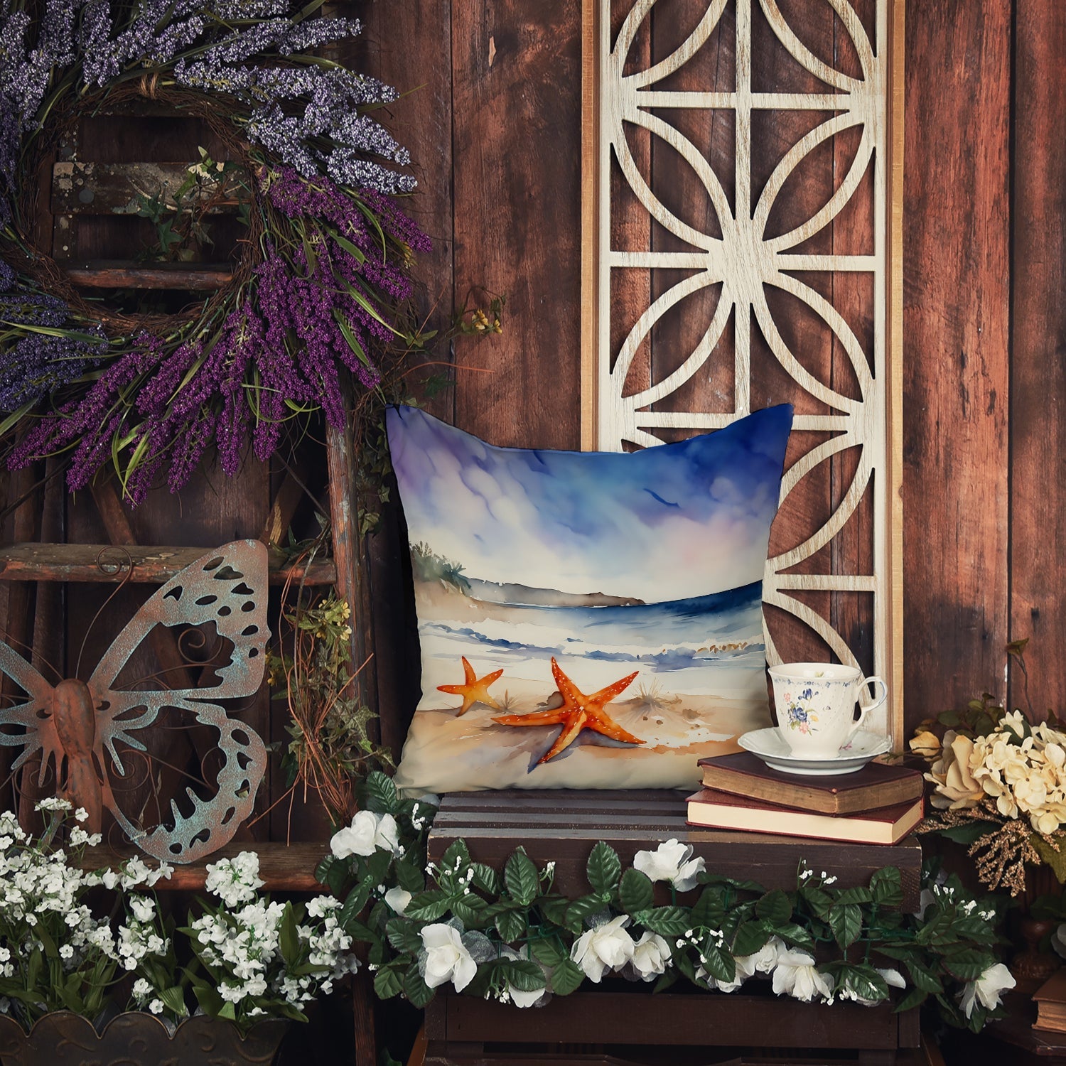 Starfish Decorative Throw Pillow 18x18 Indoor Outdoor Accent Cushion, Fabric Cover with Insert for Sofa, Bed, Porch & Living Room