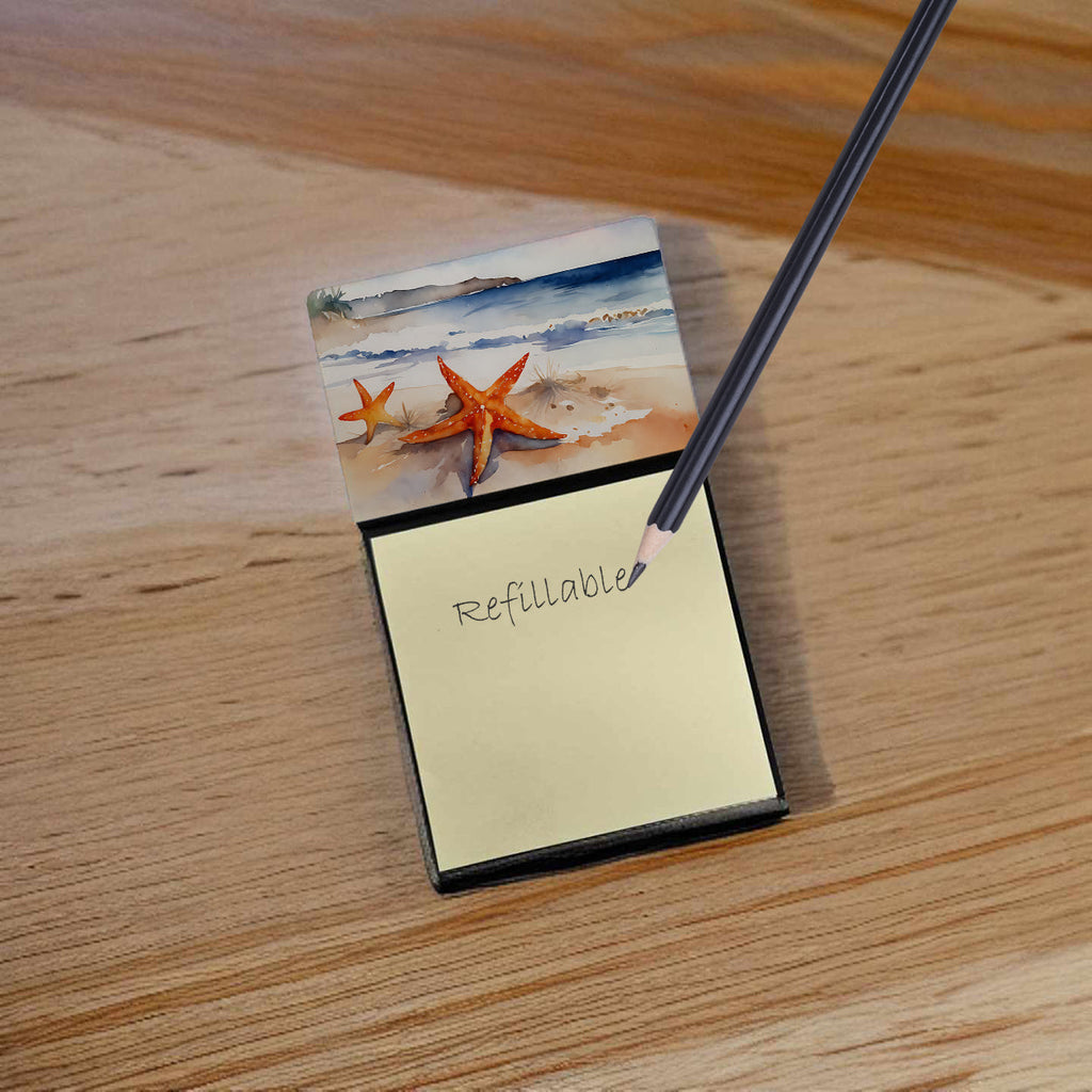 Starfish Watercolor Sticky Note Holder Refillable Dispenser Desk Accessory 3x3 Pad Gift