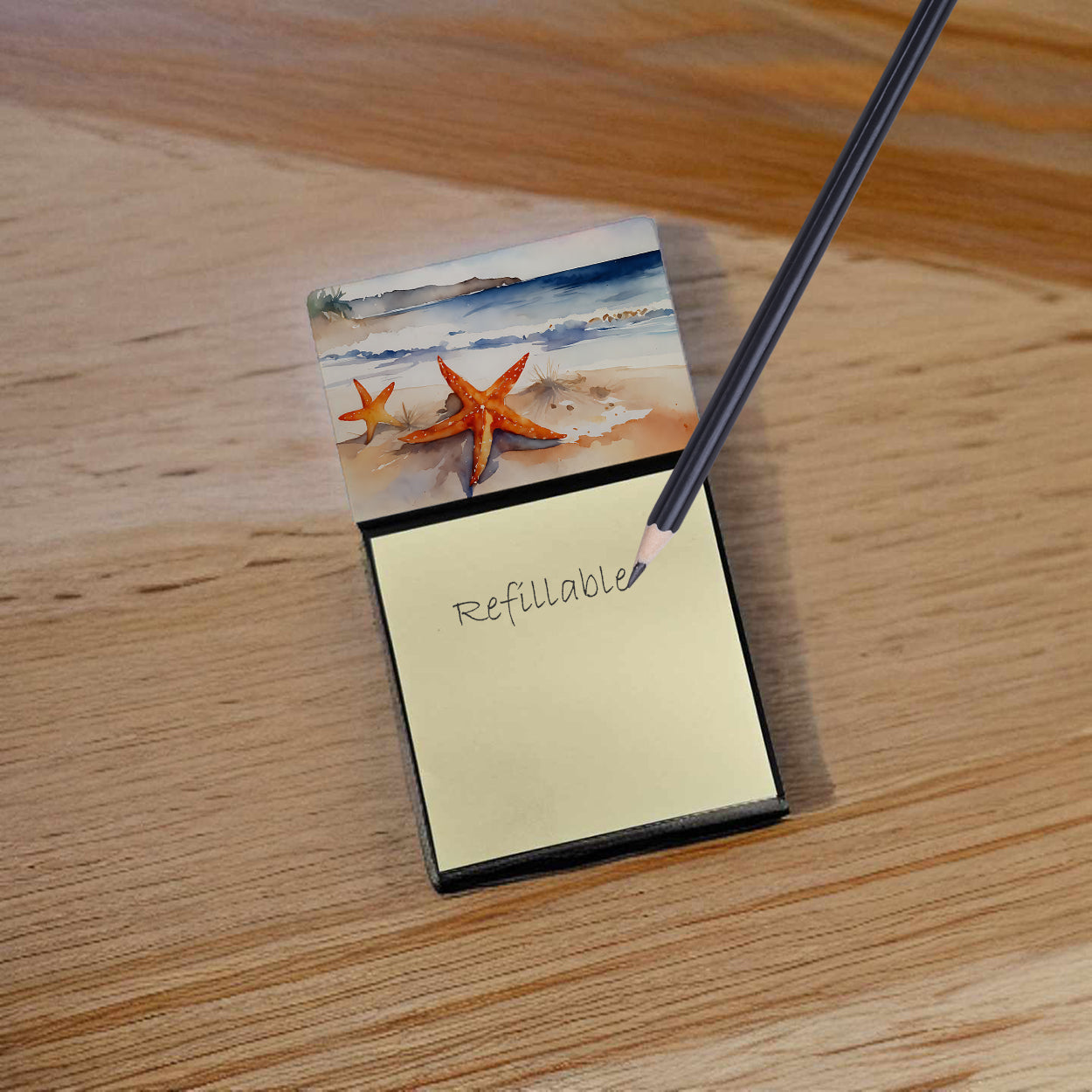 Starfish Watercolor Sticky Note Holder Refillable Dispenser Desk Accessory 3x3 Pad Gift