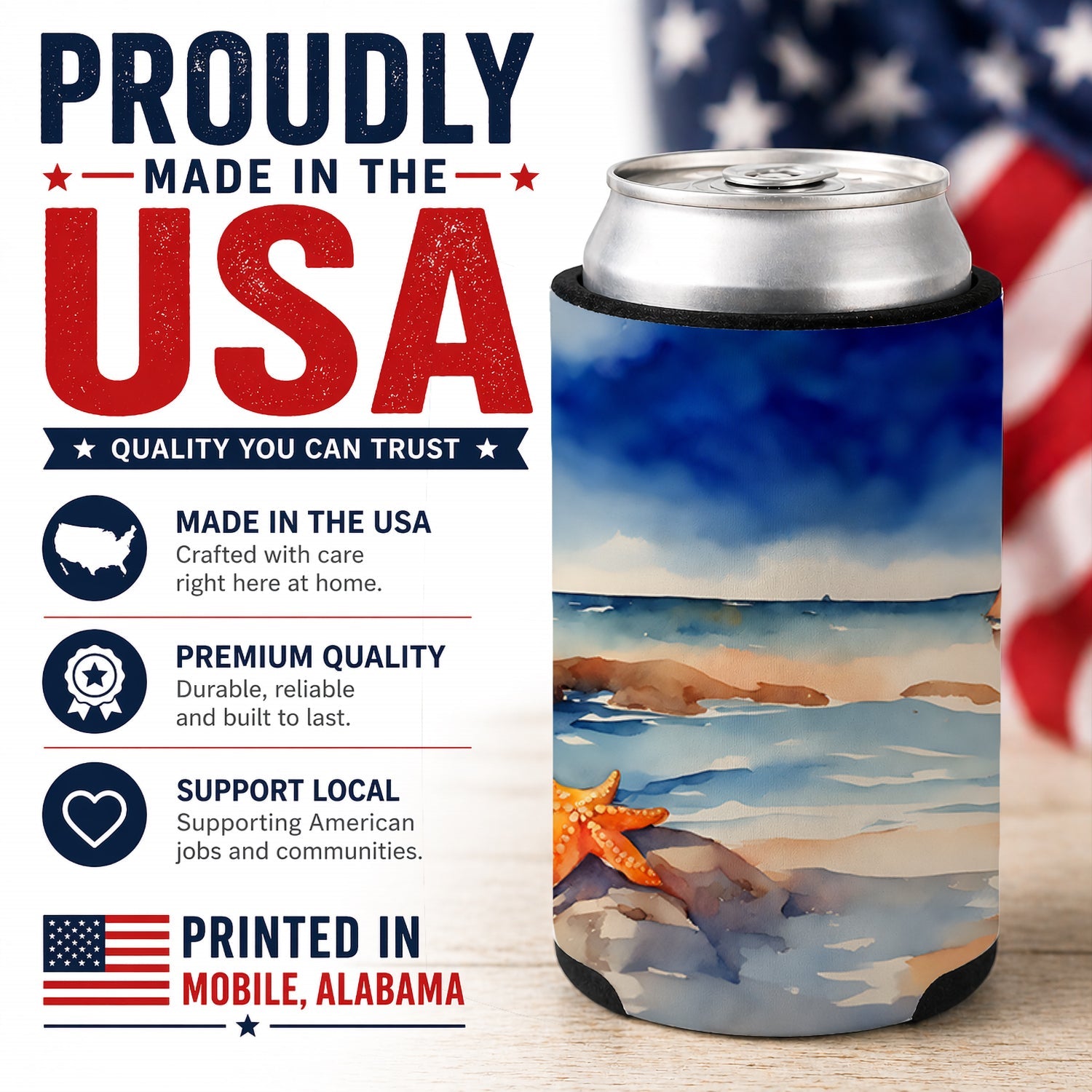 Starfish Can or Bottle Hugger Cooler Sleeve for Standard 12 oz Cans, Insulated Foam Beer & Soda Can Hugger Reusable