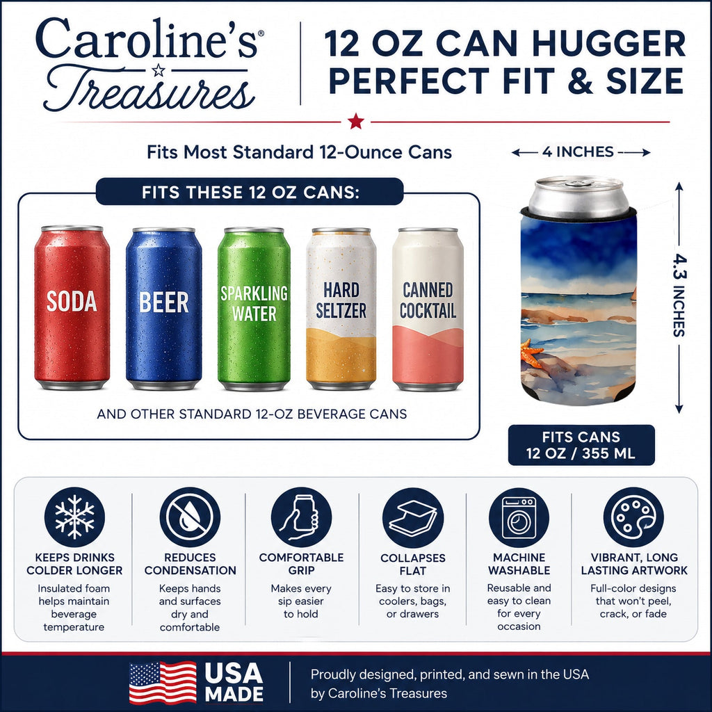 Starfish Can or Bottle Hugger Cooler Sleeve for Standard 12 oz Cans, Insulated Foam Beer & Soda Can Hugger Reusable