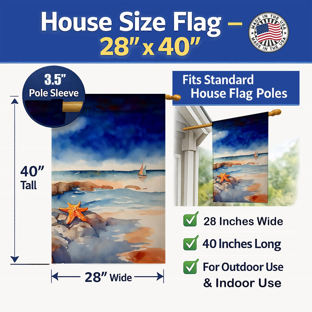Starfish House Flag 28x40 Porch Sleeve Pole Decorative Outside Yard Banner Artwork Wall Hanging, Polyester