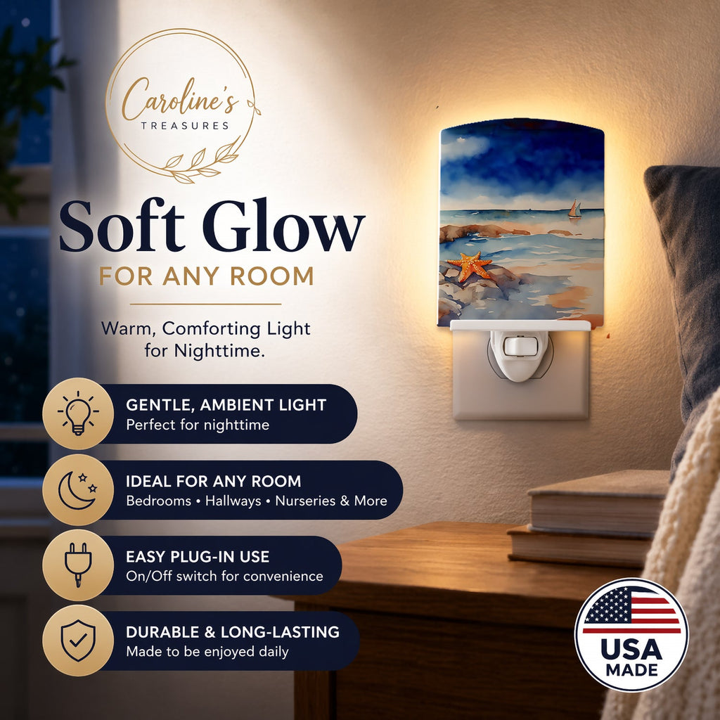 Starfish Ceramic Night Light Compact, UL-Certified, Ideal for Bedroom, Bathroom, Nursery, Hallway, Kitchen, 6x4x3, Multicolor
