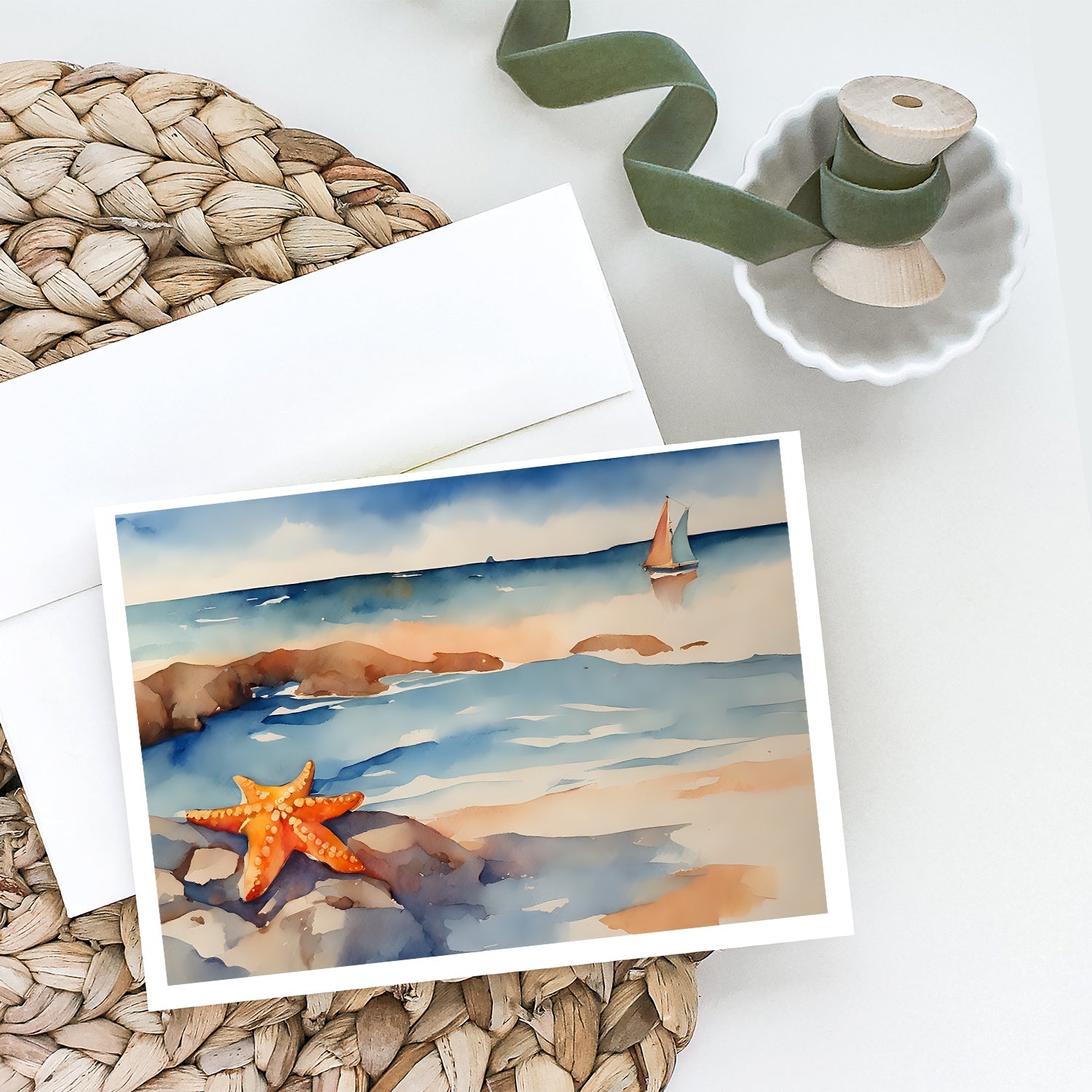 Starfish Greeting Cards Pack of 8 Blank Cards with Envelopes Whimsical A7 Size 5x7