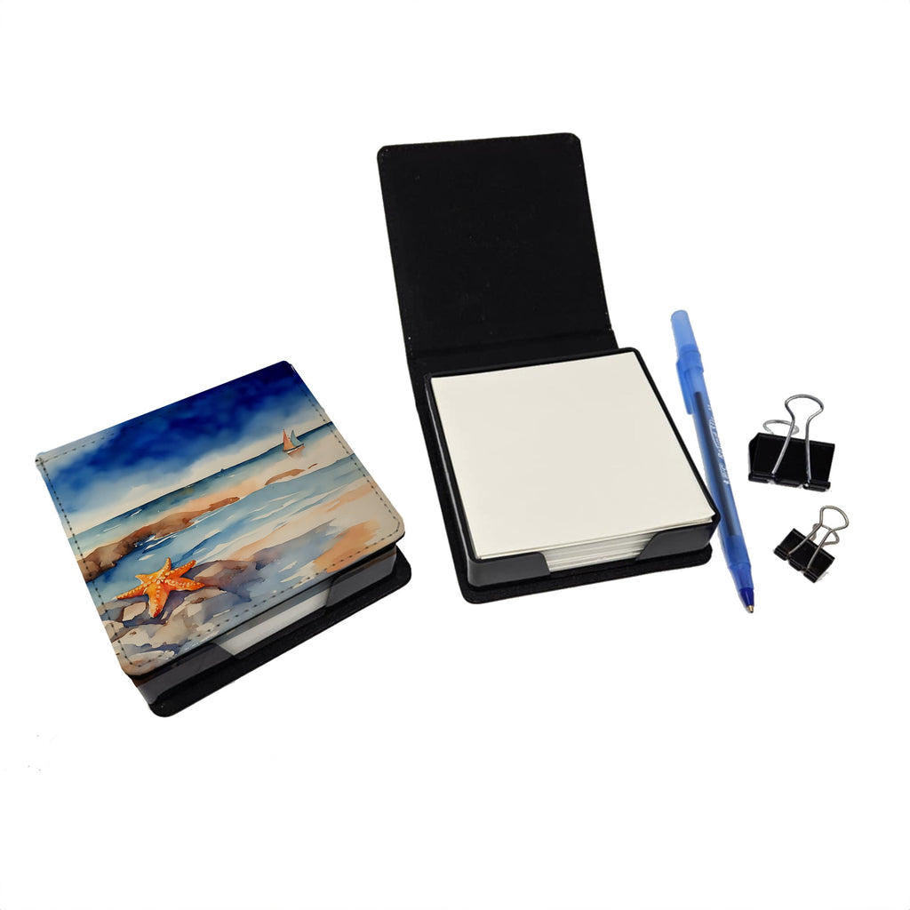 Starfish PU Leather Note Paper Holder with Artist-Designed Cover, Desk Accessory, Office Gift