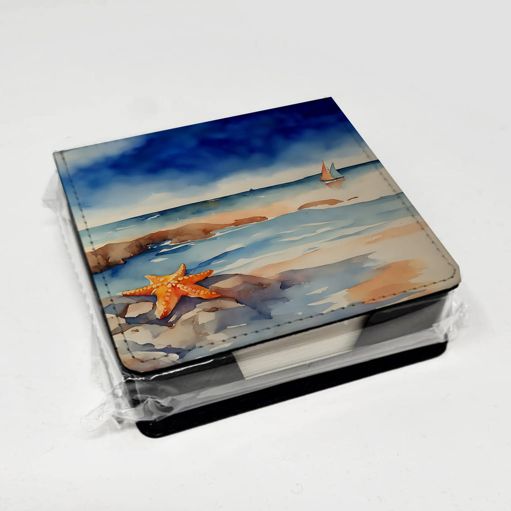 Starfish PU Leather Note Paper Holder with Artist-Designed Cover, Desk Accessory, Office Gift
