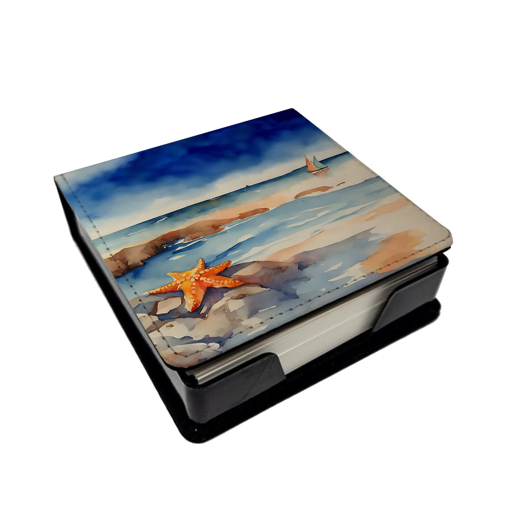 Starfish PU Leather Note Paper Holder with Artist-Designed Cover, Desk Accessory, Office Gift