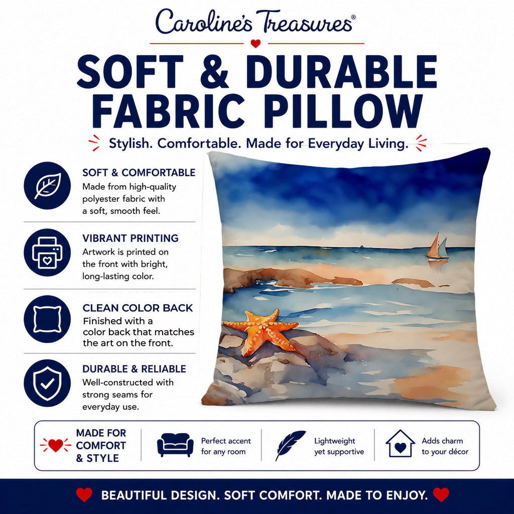 Starfish Decorative Throw Pillow 14x14 Indoor Outdoor Accent Cushion, Fabric Cover with Insert for Sofa, Bed, Porch & Living Room