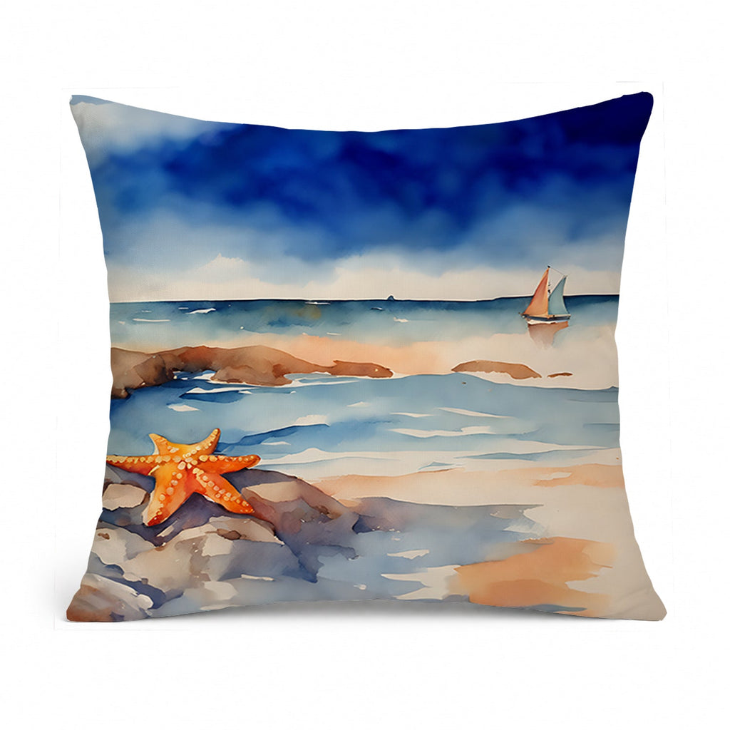 Starfish Decorative Throw Pillow 14x14 Indoor Outdoor Accent Cushion, Fabric Cover with Insert for Sofa, Bed, Porch & Living Room