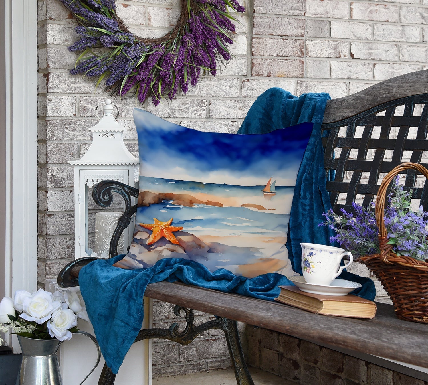 Starfish Decorative Throw Pillow 18x18 Indoor Outdoor Accent Cushion, Fabric Cover with Insert for Sofa, Bed, Porch & Living Room