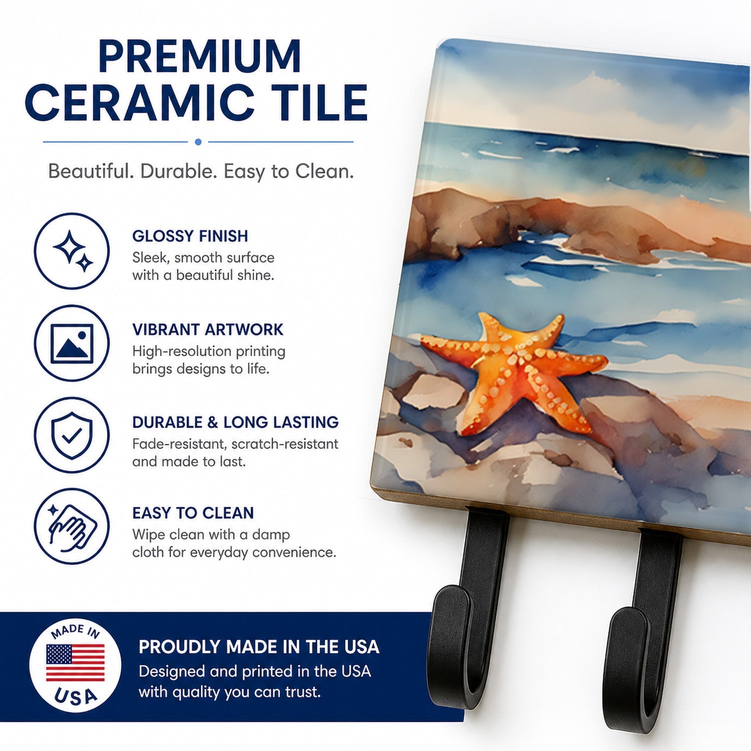 Starfish Leash or Key Holder Wall Hooks, Coat Rack Wall Mount, for Hanging Keys, Towels, Aprons, Leashes