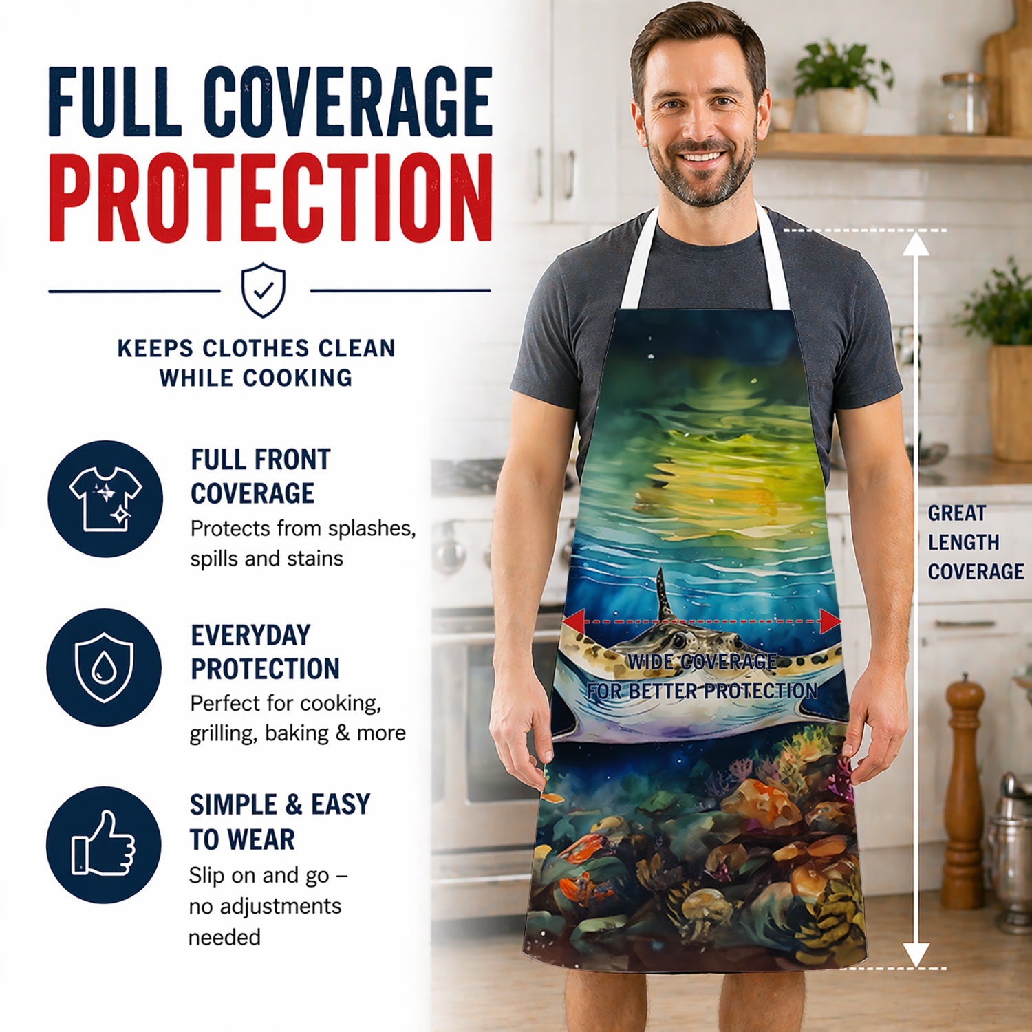 Sting Ray Apron Cooking Kitchen Server Baking Crafts Gardening for Adult Women Men, Unisex, Large, Multicolor