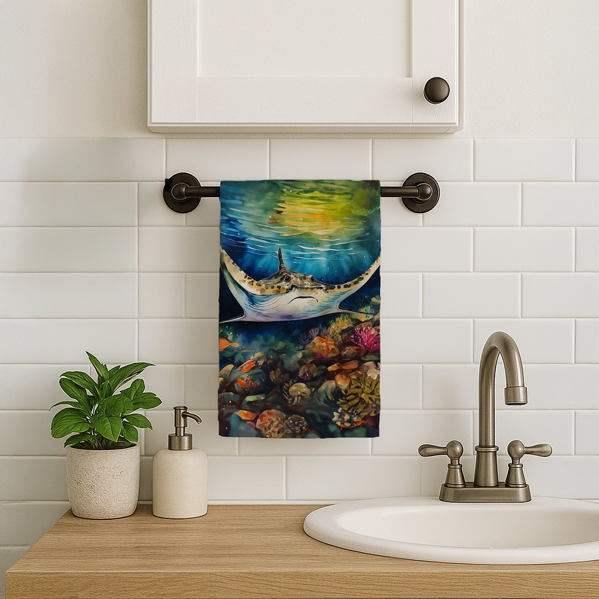 Sting Ray Kitchen Towel Velour Plush Front and Cotton Loop Back Machine Washable