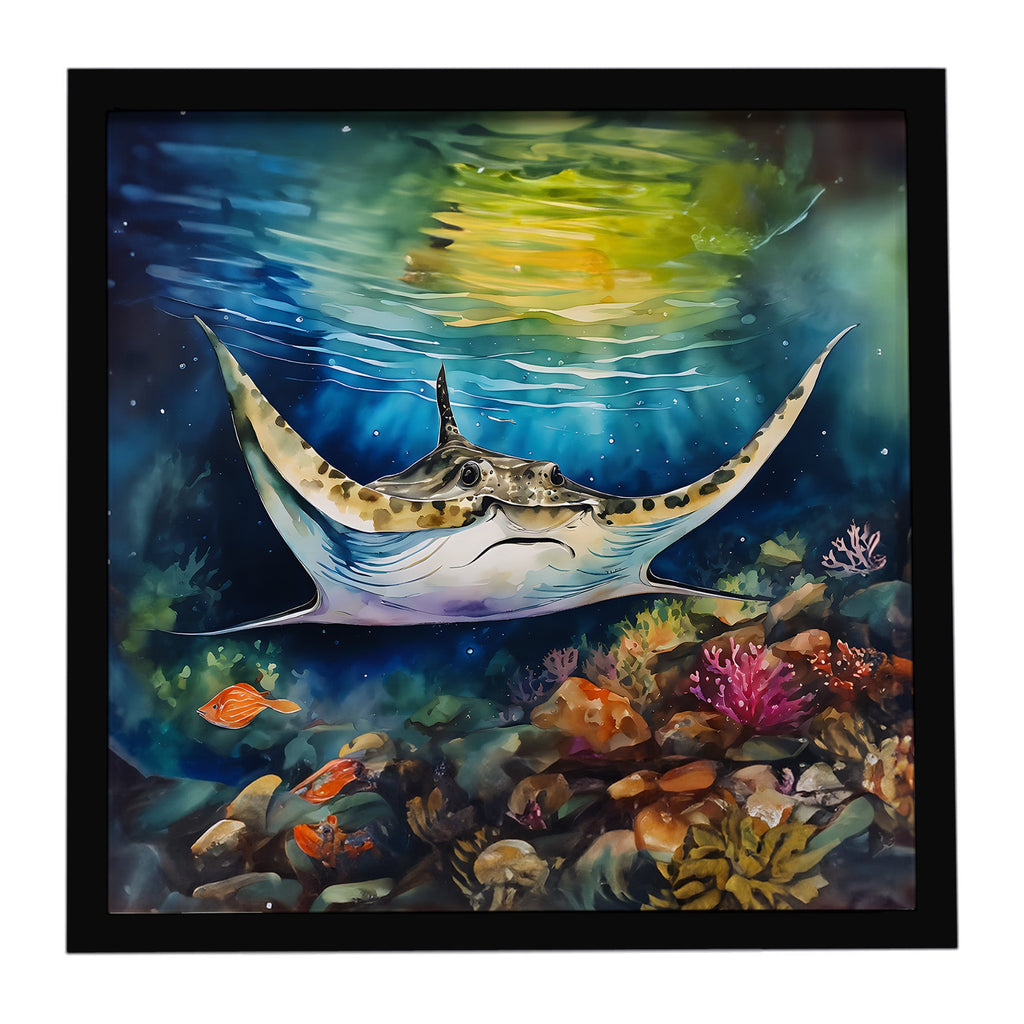 Sting Ray Framed Metal Print Bathroom, Kitchen, Office, Home Decor Wall Art Ready to Hang, Square, 8X8