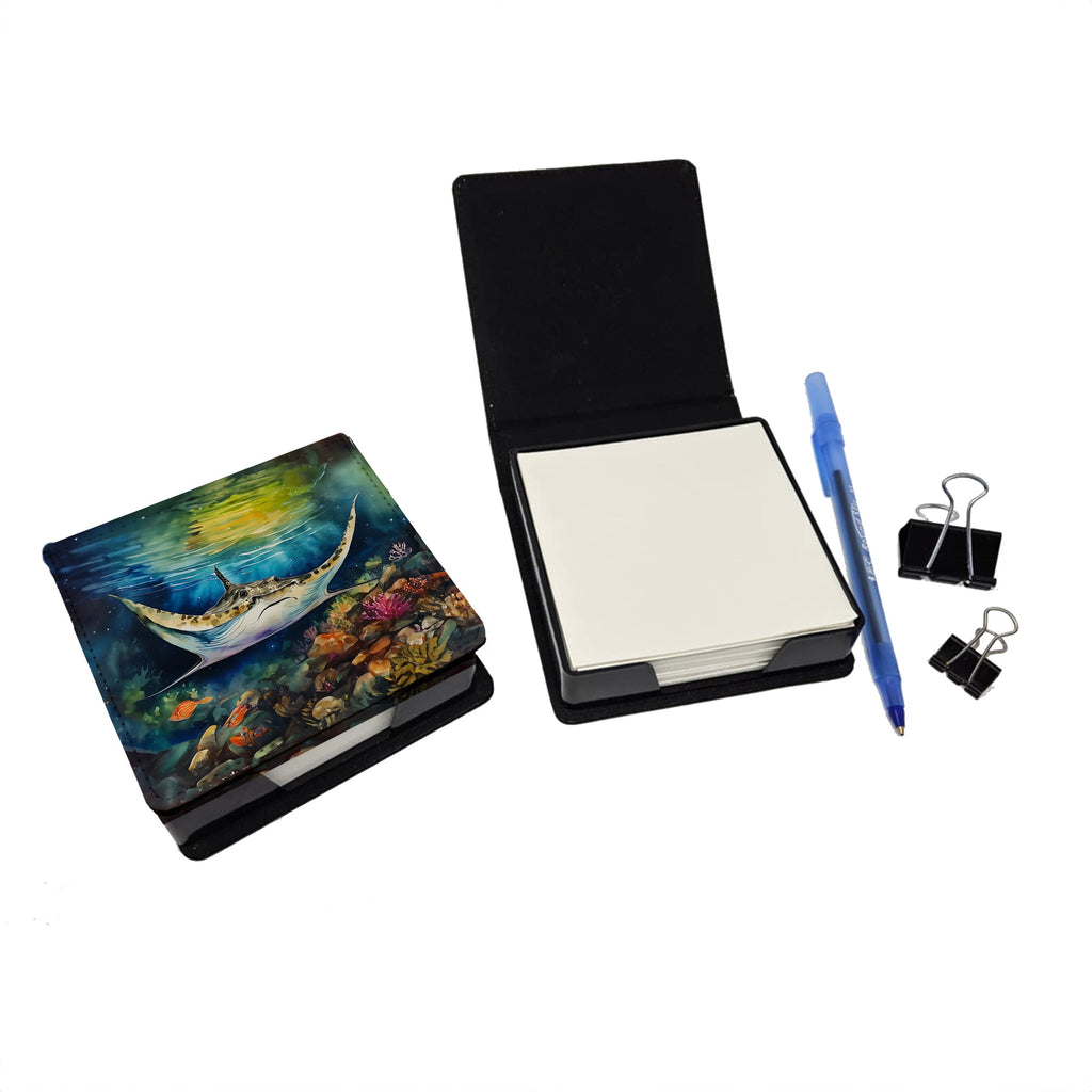 Sting Ray PU Leather Note Paper Holder with Artist-Designed Cover, Desk Accessory, Office Gift