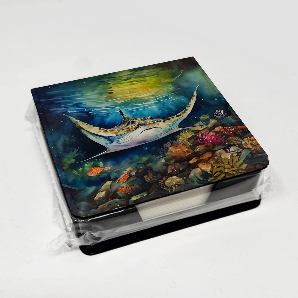 Sting Ray PU Leather Note Paper Holder with Artist-Designed Cover, Desk Accessory, Office Gift