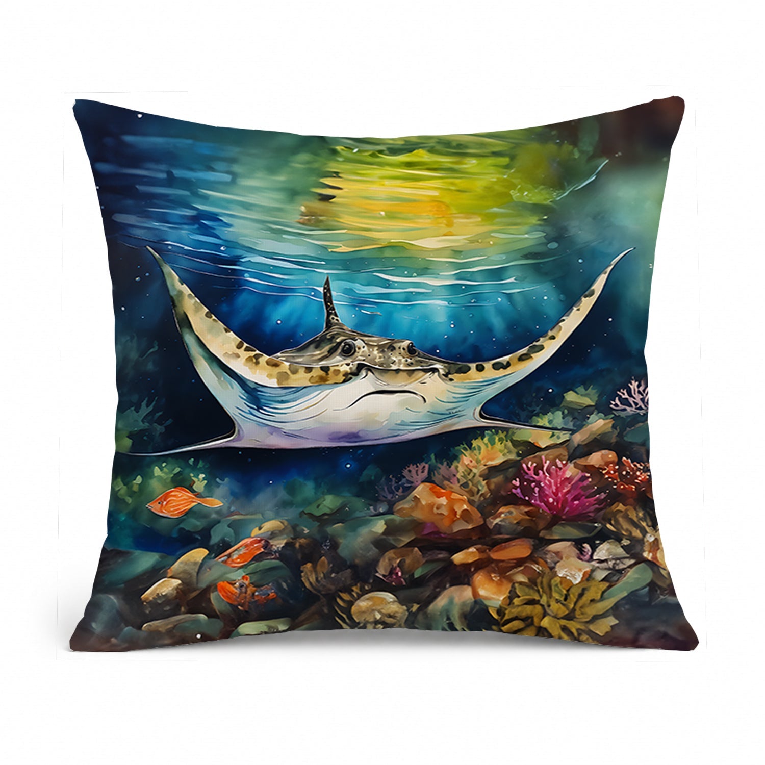Sting Ray Decorative Throw Pillow 14x14 Indoor Outdoor Accent Cushion, Fabric Cover with Insert for Sofa, Bed, Porch & Living Room