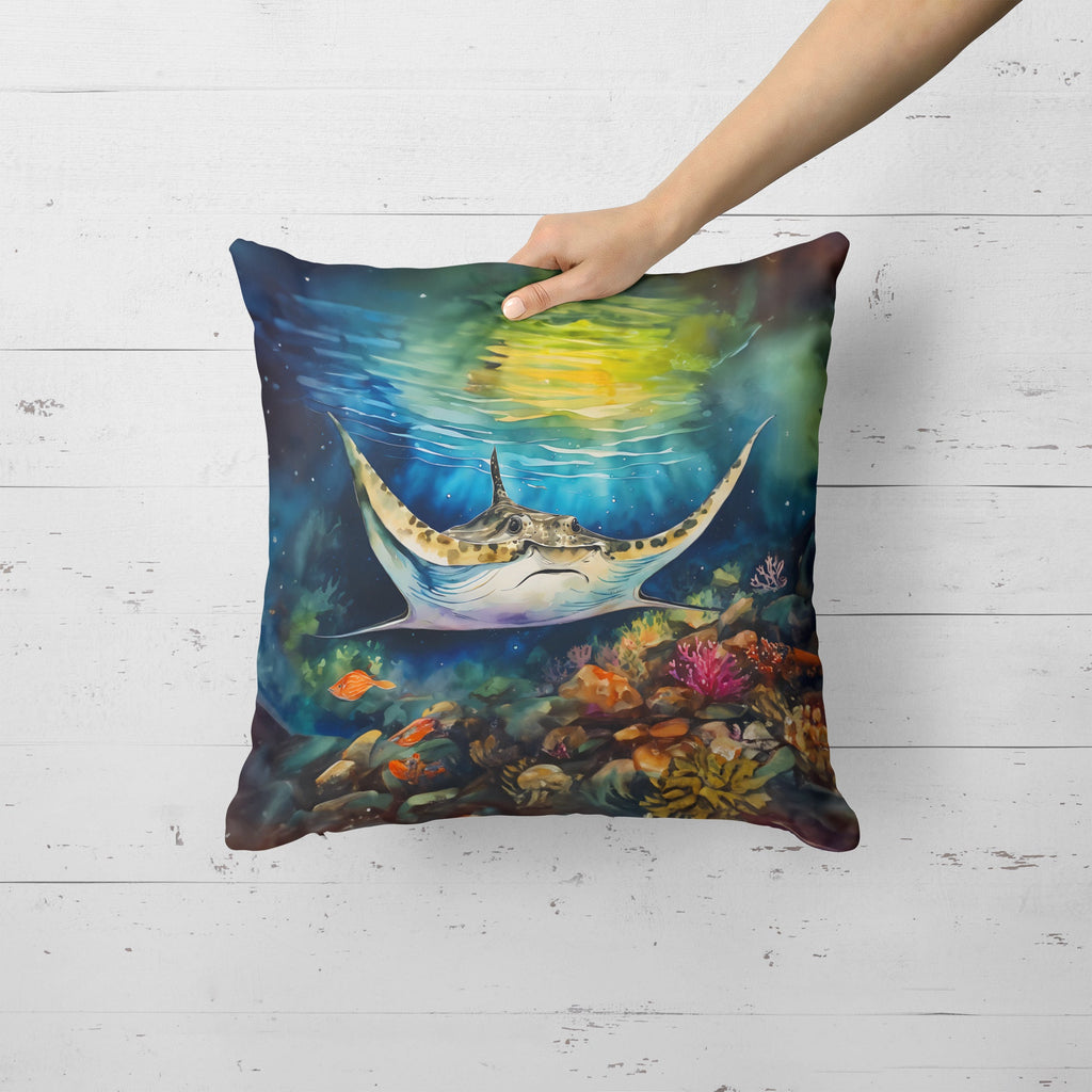 Sting Ray Decorative Throw Pillow 18x18 Indoor Outdoor Accent Cushion, Fabric Cover with Insert for Sofa, Bed, Porch & Living Room