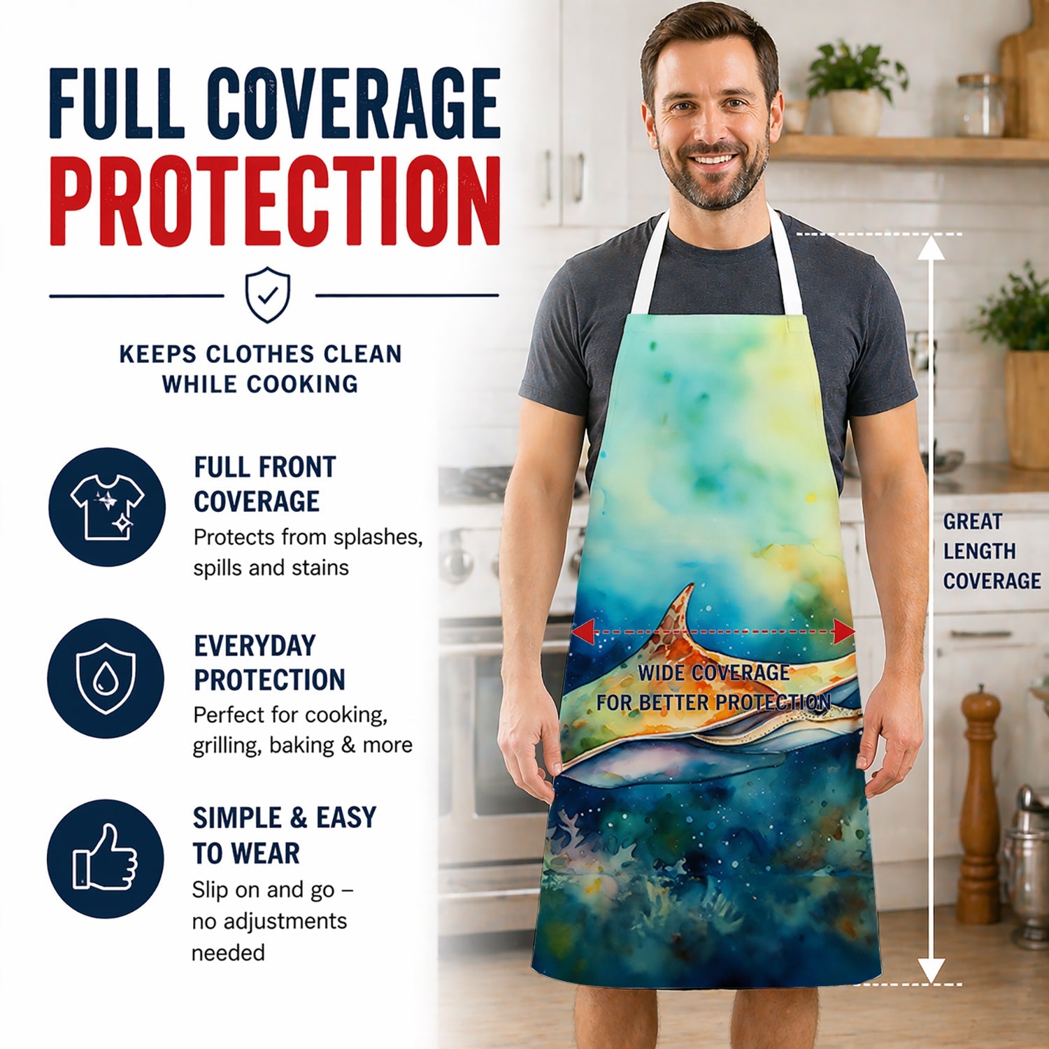 Sting Ray Apron Cooking Kitchen Server Baking Crafts Gardening for Adult Women Men, Unisex, Large, Multicolor