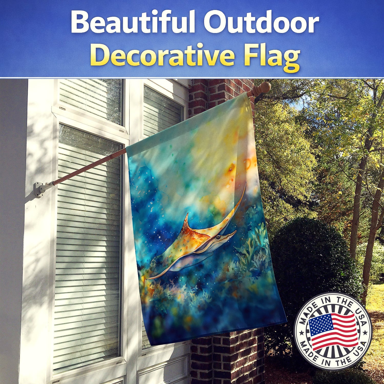 Sting Ray House Flag 28x40 Porch Sleeve Pole Decorative Outside Yard Banner Artwork Wall Hanging, Polyester