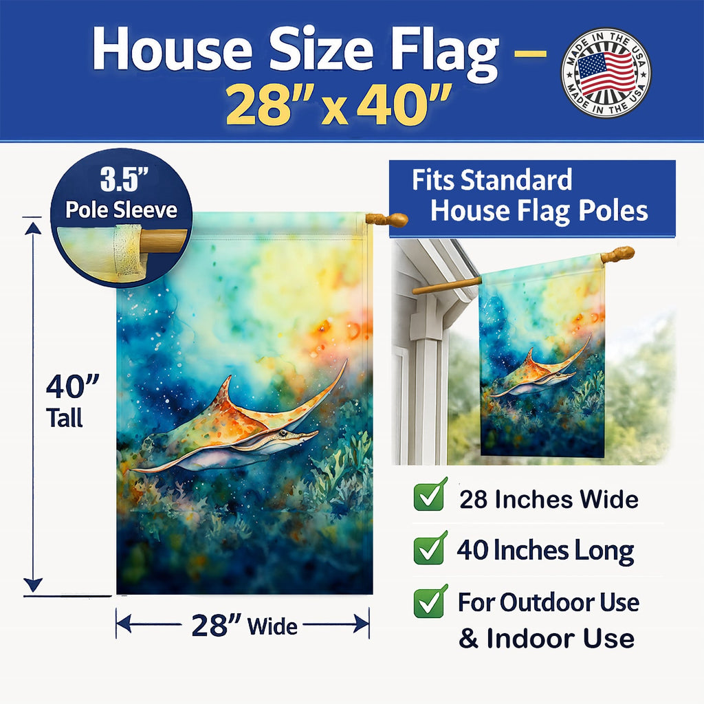 Sting Ray House Flag 28x40 Porch Sleeve Pole Decorative Outside Yard Banner Artwork Wall Hanging, Polyester