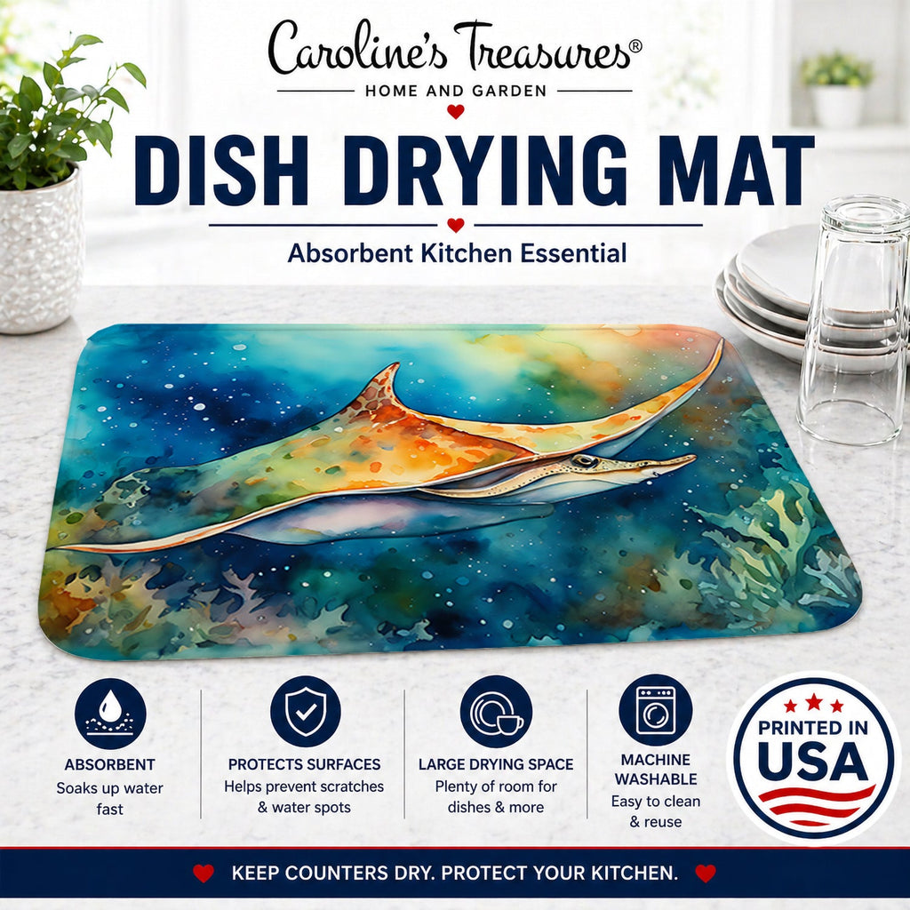 Sting Ray Dish Drying Mat Absorbent Dish Drying Mat Pad for Kitchen Counter Dish Drainer Mat for Countertop, 14 x 21", Multicolor