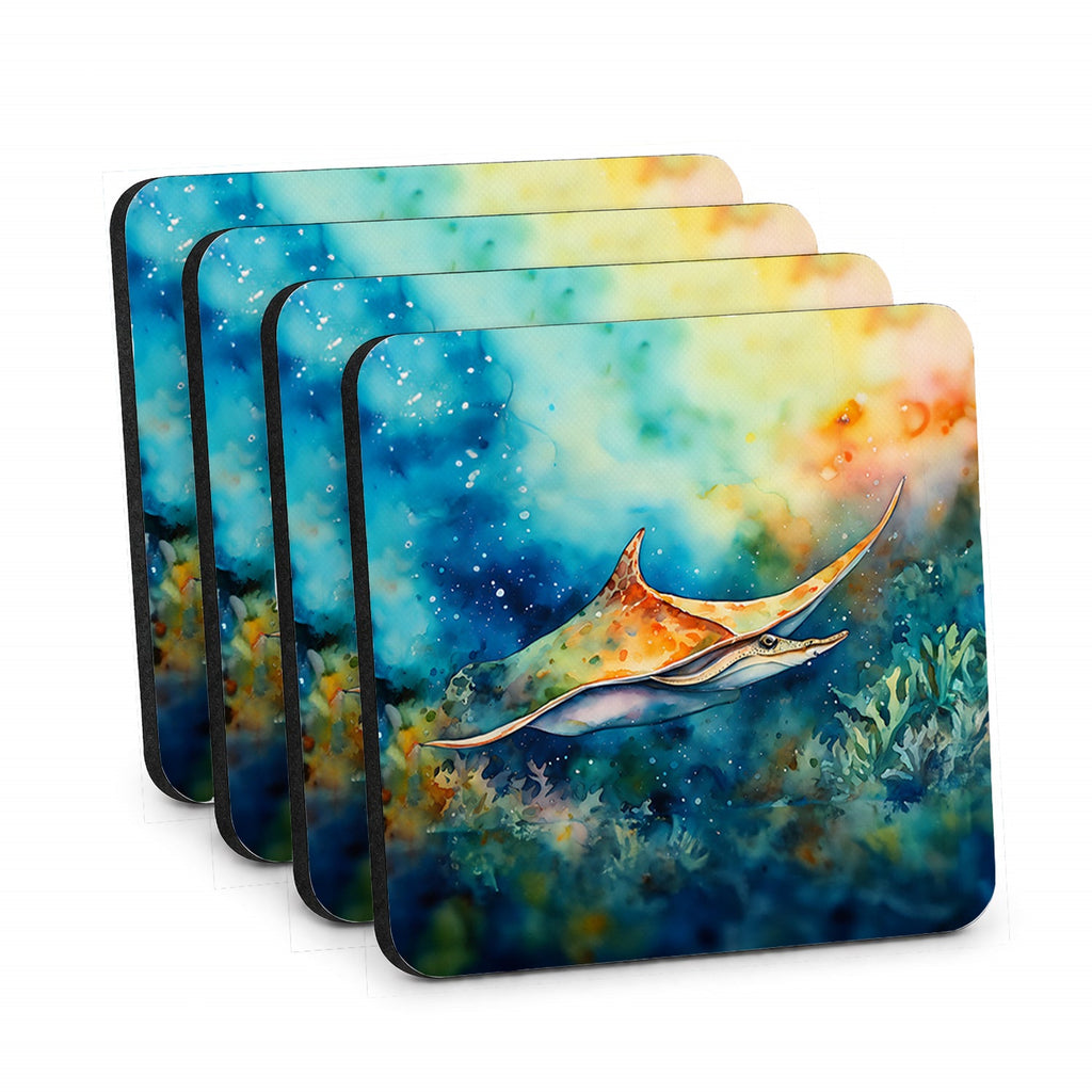 Sting Ray Foam Coasters Set of 4 Cup Coasters for Indoor Outdoor, Tabletop Protection, Anti Slip, Mouse pad Material